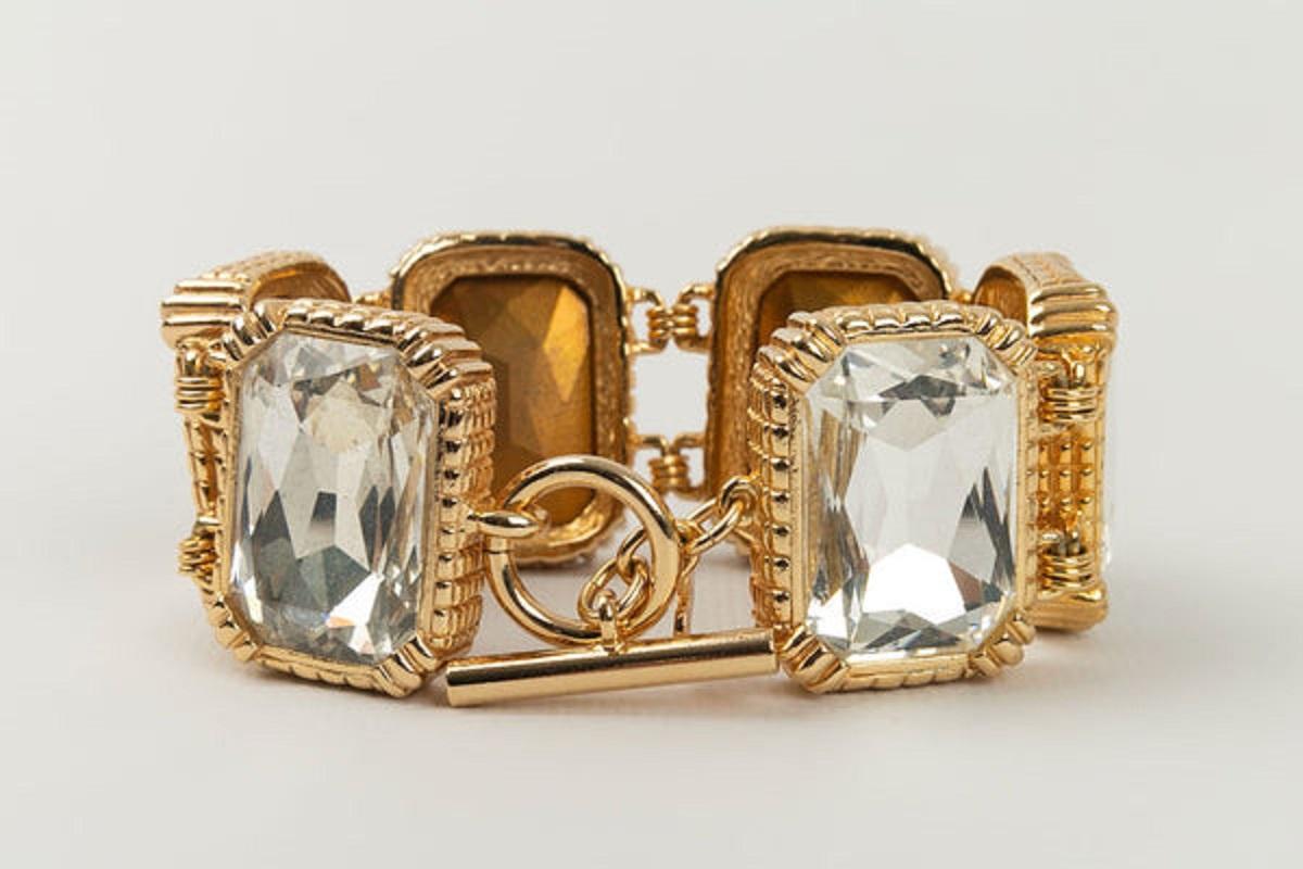 Christian Dior Gegliedertes Armband aus Goldmetall und Strasssteinen Damen im Angebot