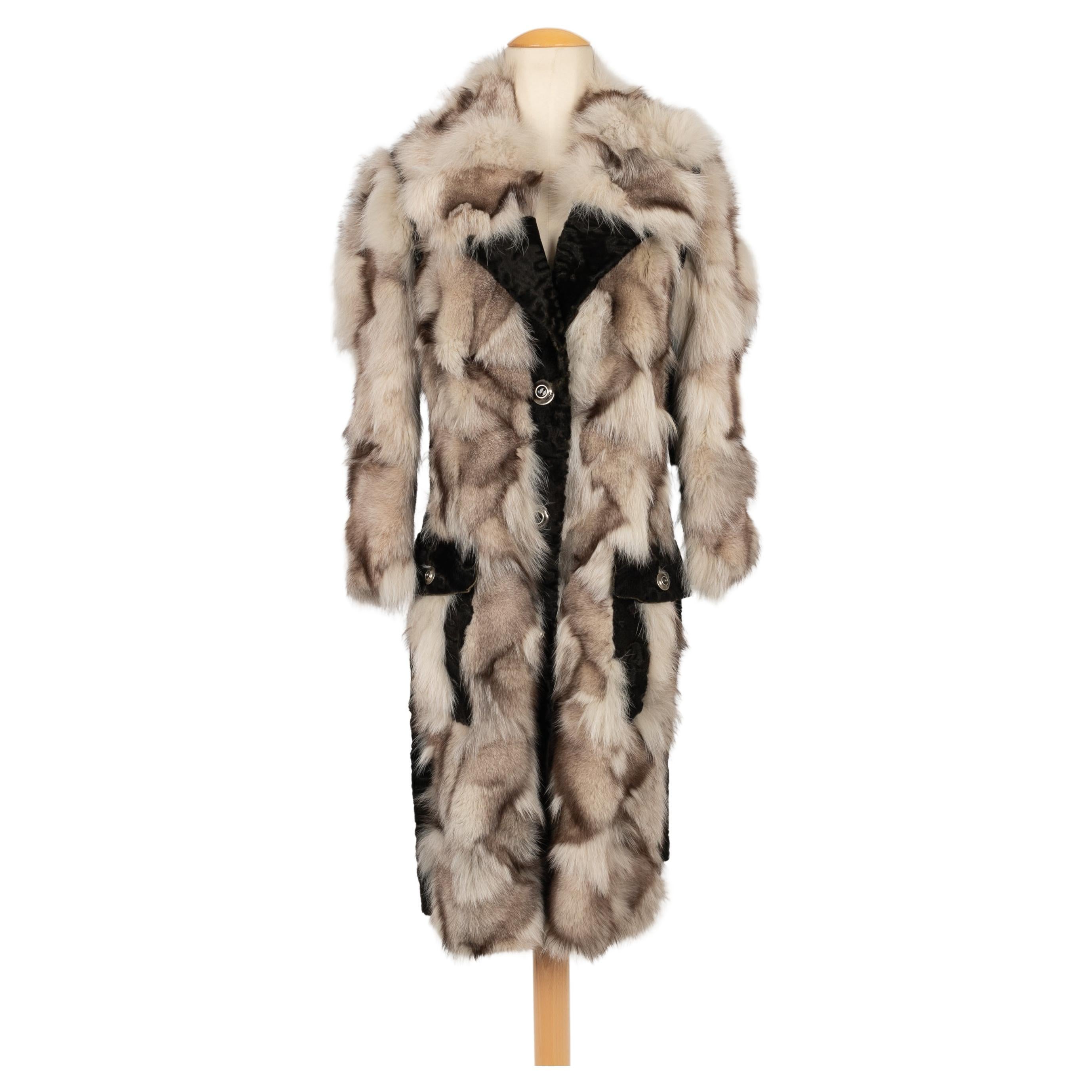 Christian Dior Astrakhan and Fox Patchwork Fur Coat Winter, 2006 For Sale