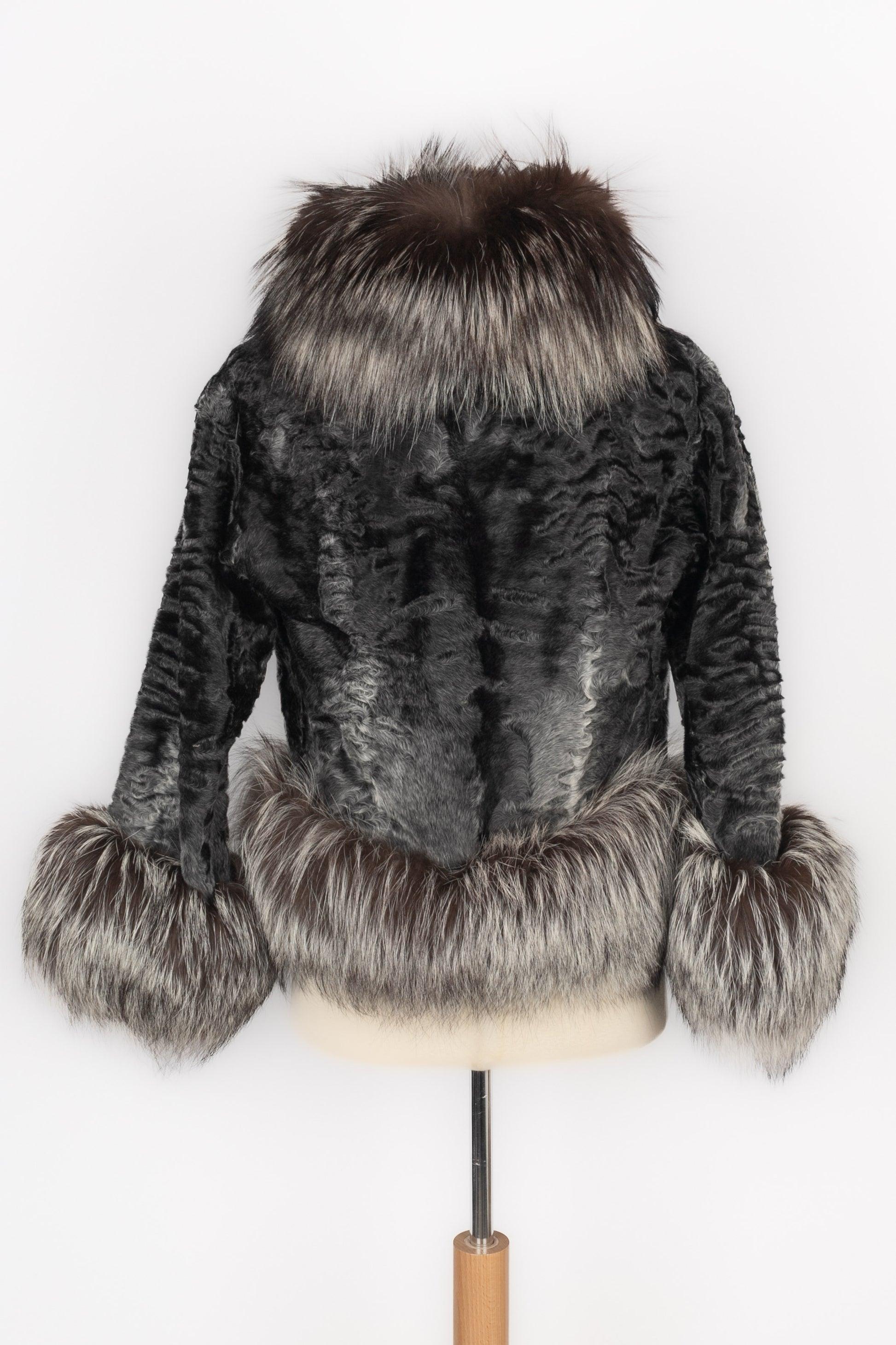 Gray Christian Dior Astrakhan Jacket with fox fur, 2008 For Sale