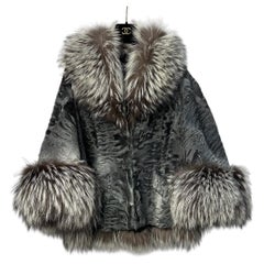 Christian Dior Astrakhan Lambskin Fox Fur Collar Coat Sz.34