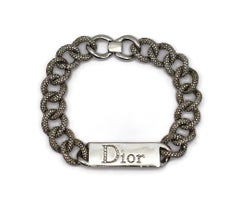 CHRISTIAN DIOR (Attributed To) Chunky Jewelled ID Tag Curb Chain Choker Necklace
