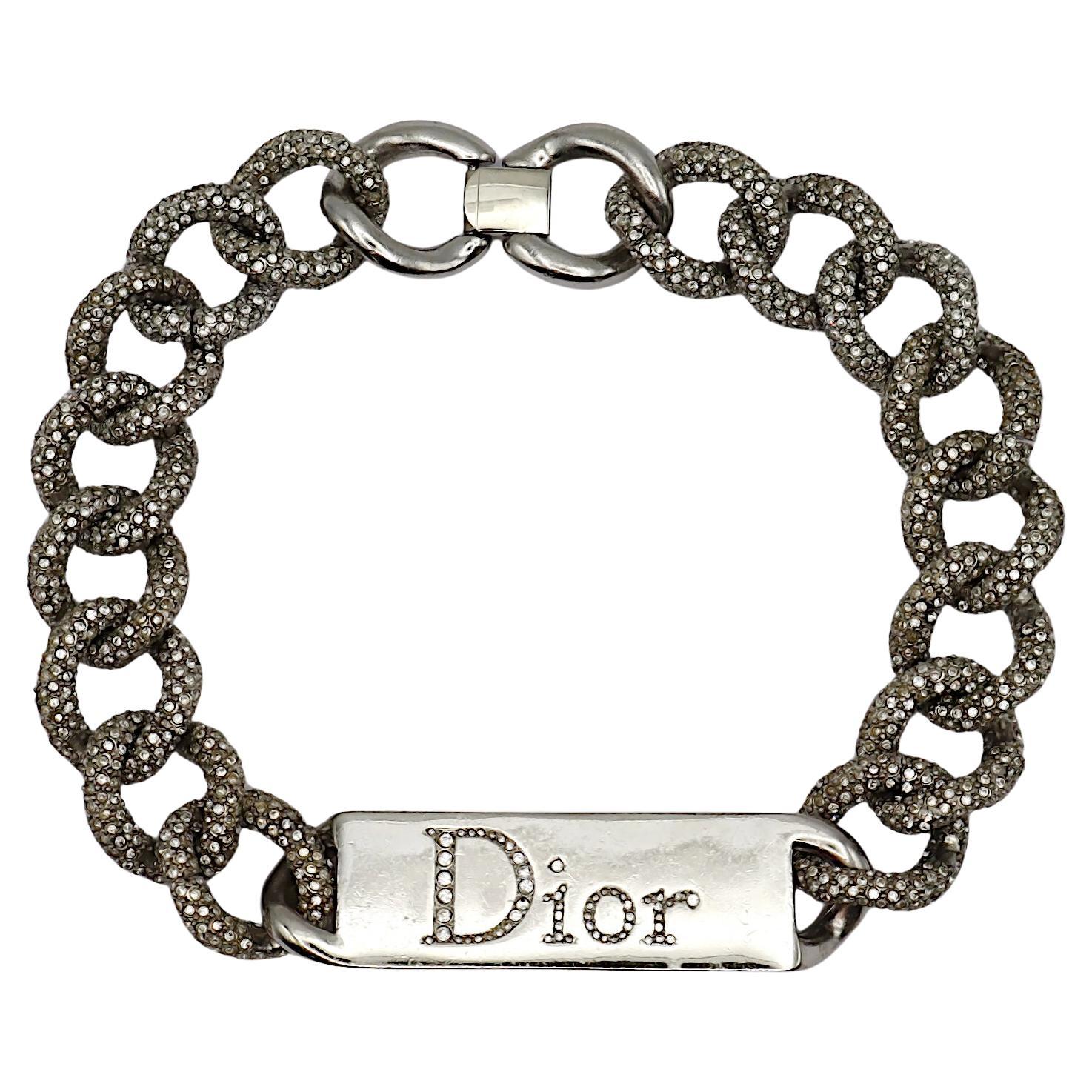CHRISTIAN DIOR (Atribuido a) Collar gargantilla con cadena de bordillo y etiqueta de identificación joya gruesa