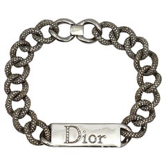 CHRISTIAN DIOR (Attributed To) Chunky Jewelled ID Tag Curb Chain Choker Necklace