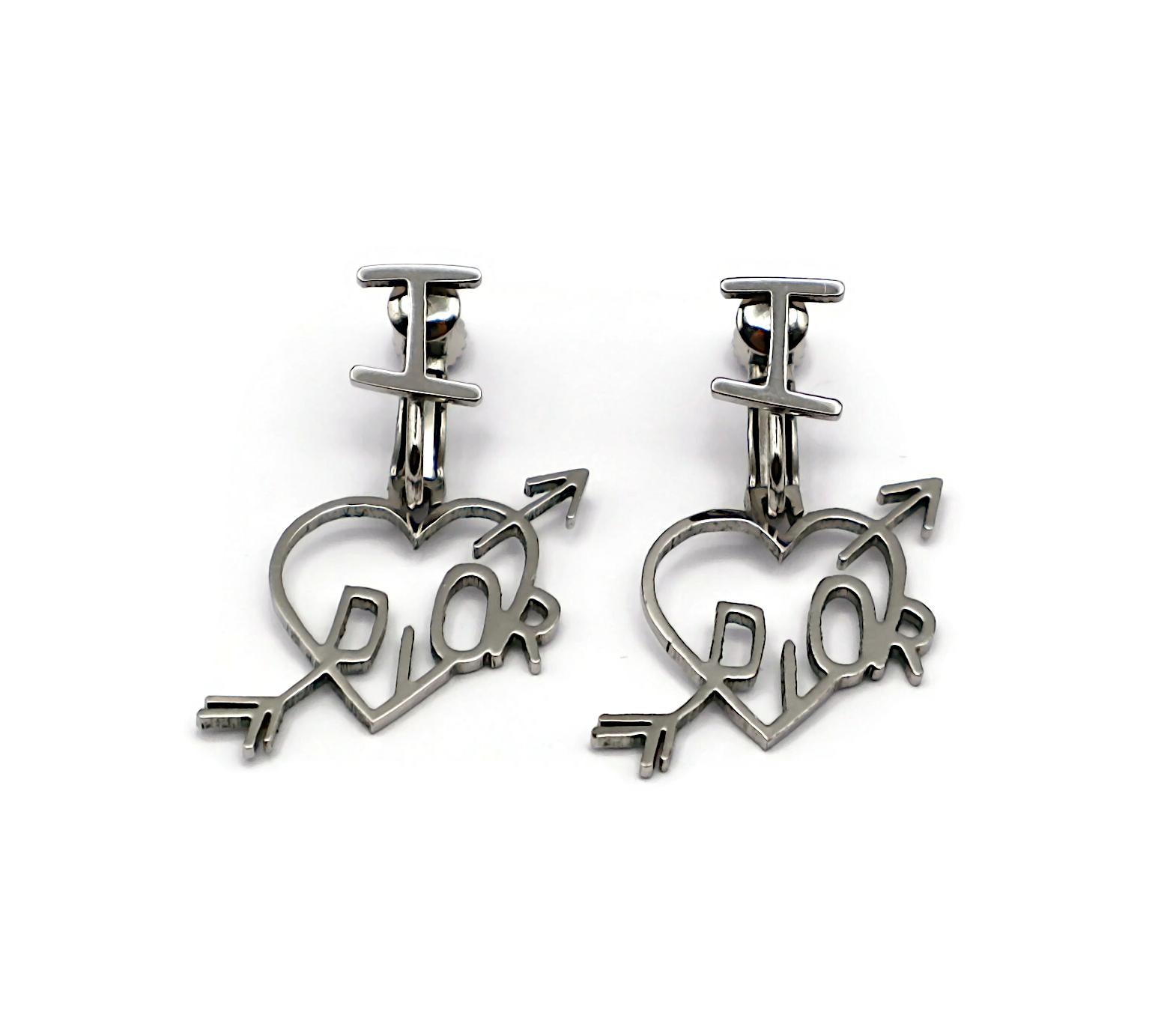 Women's CHRISTIAN DIOR (Attributed To) Vintage Silver Tone I LOVE DIOR Dangle Earrings For Sale