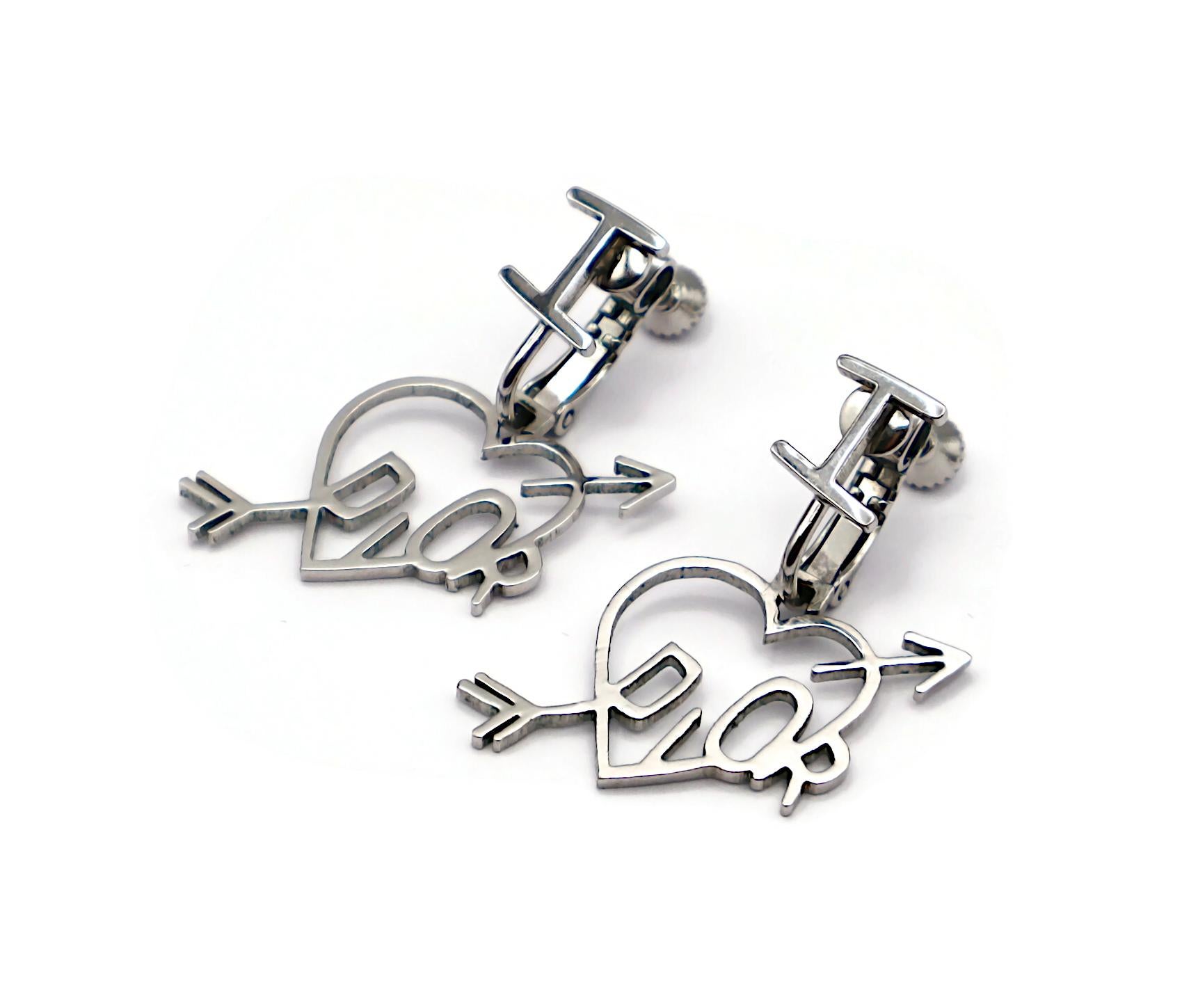 CHRISTIAN DIOR (Attributed To) Vintage Silver Tone I LOVE DIOR Dangle Earrings For Sale 1
