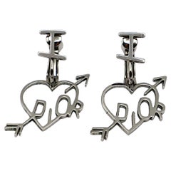 CHRISTIAN DIOR (Attributed To) Vintage Silver Tone I LOVE DIOR Dangle Earrings