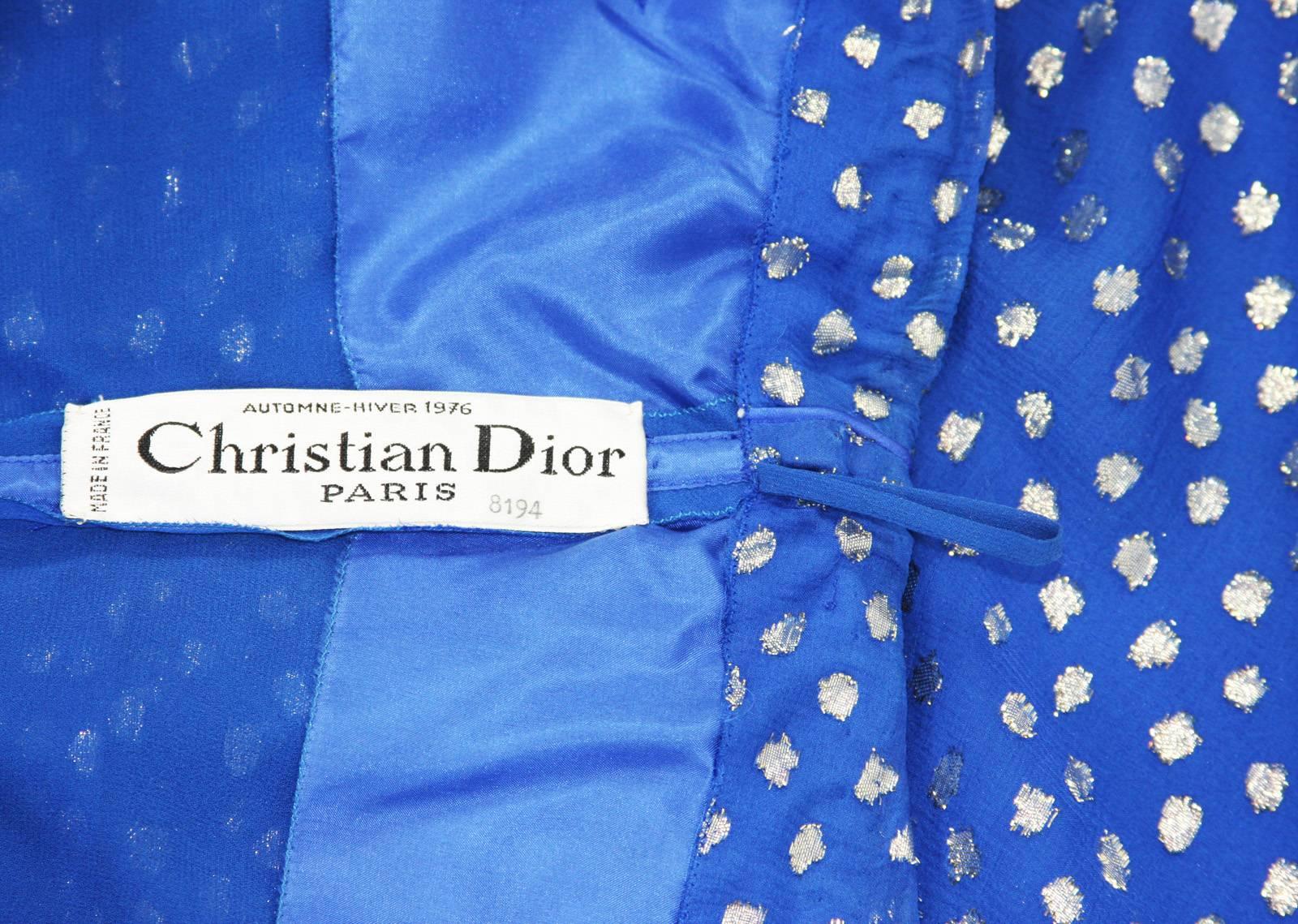 Christian Dior Paris F/W 1976 Numbered Polka Dot Blue Sheer Dress Set 5