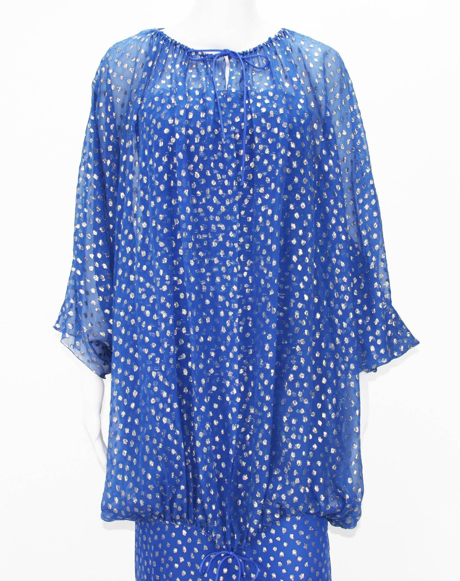 Christian Dior Paris F/W 1976 Numbered Polka Dot Blue Sheer Dress Set 6