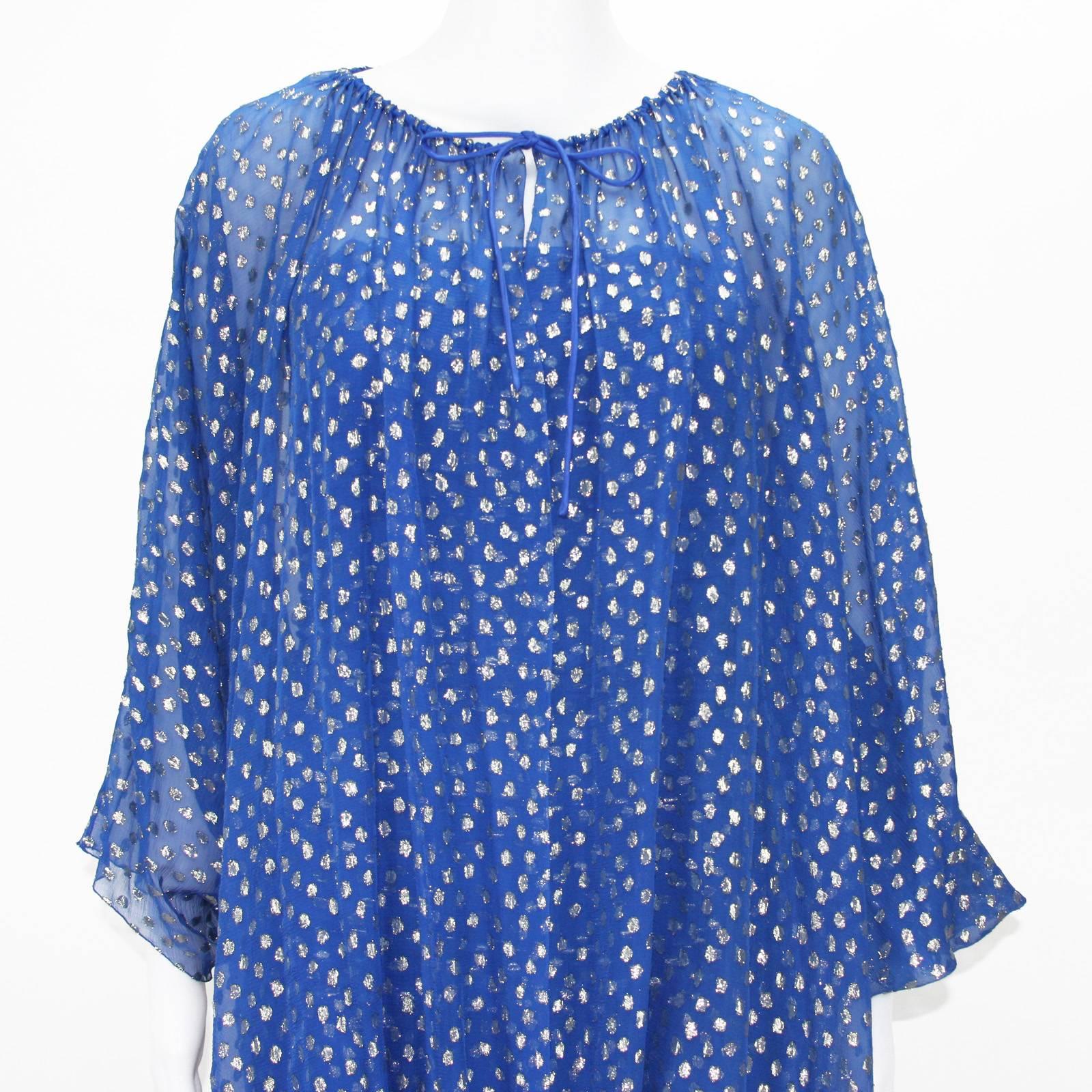 Christian Dior Paris F/W 1976 Numbered Polka Dot Blue Sheer Dress Set 8