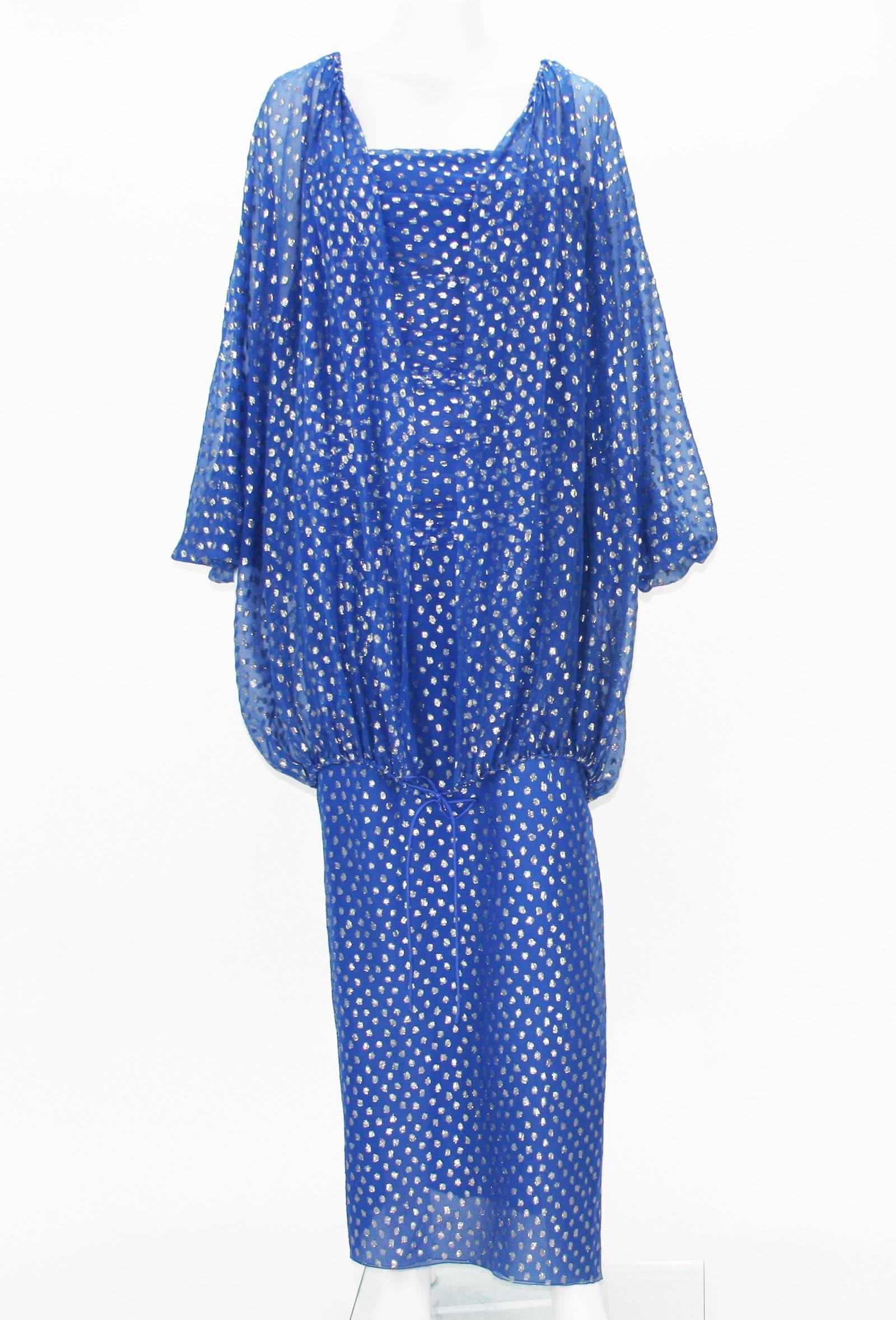 Christian Dior Paris F/W 1976 Numbered Polka Dot Blue Sheer Dress Set 9