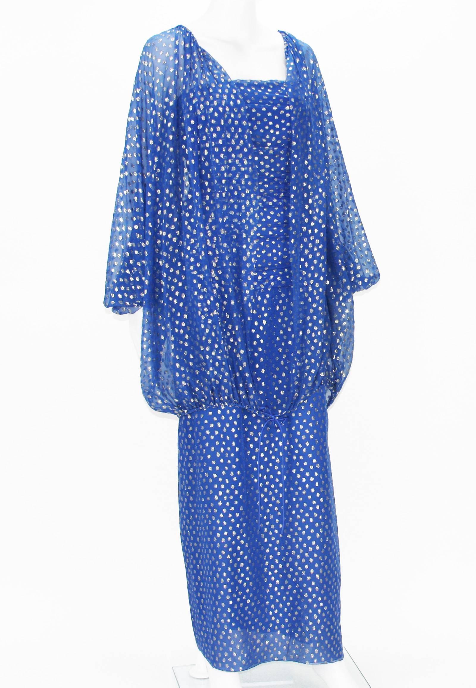Christian Dior Paris F/W 1976 Numbered Polka Dot Blue Sheer Dress Set 10