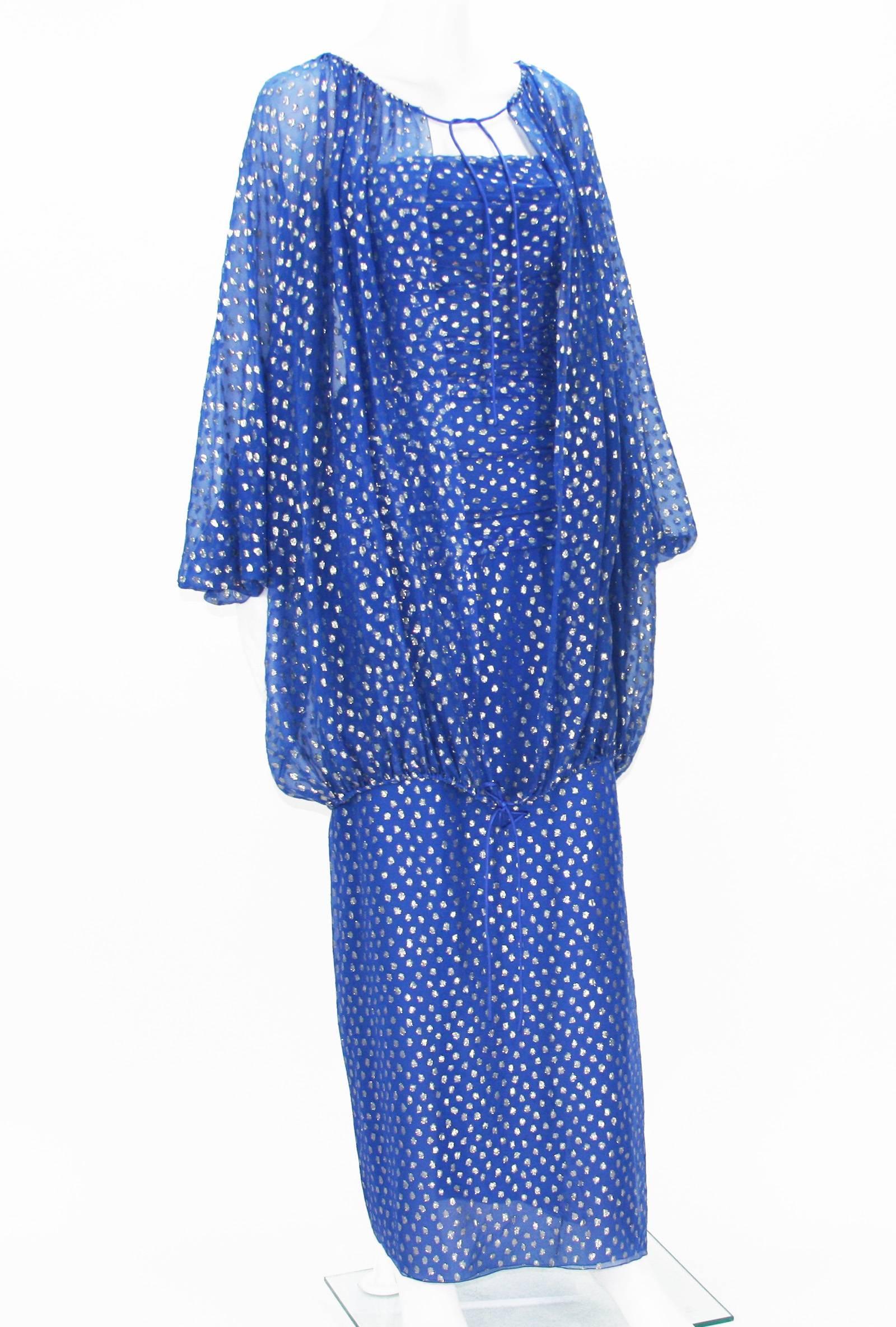 Christian Dior Paris F/W 1976 Numbered Polka Dot Blue Sheer Dress Set 11