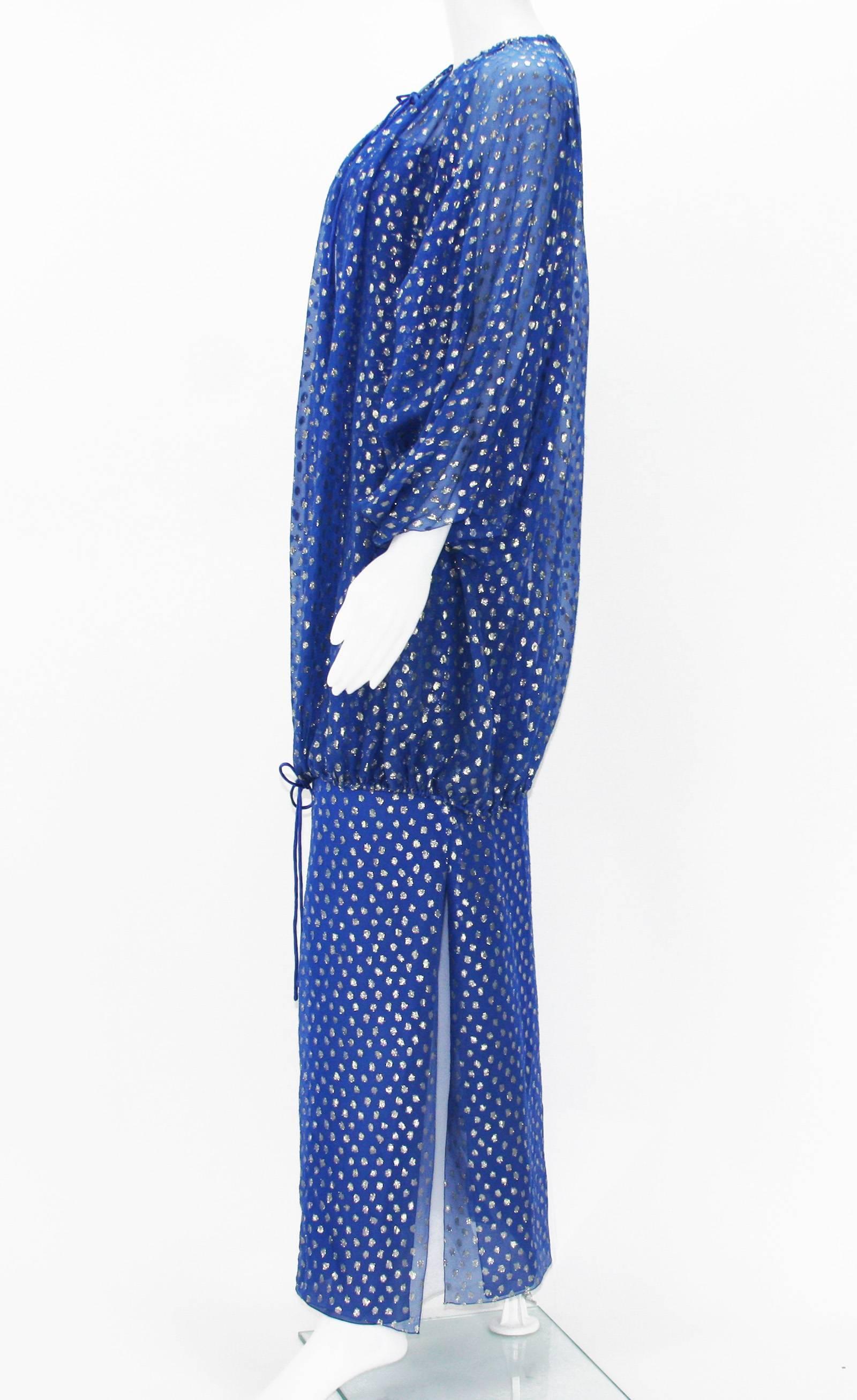 Christian Dior Paris F/W 1976 Numbered Polka Dot Blue Sheer Dress Set In Excellent Condition In Montgomery, TX
