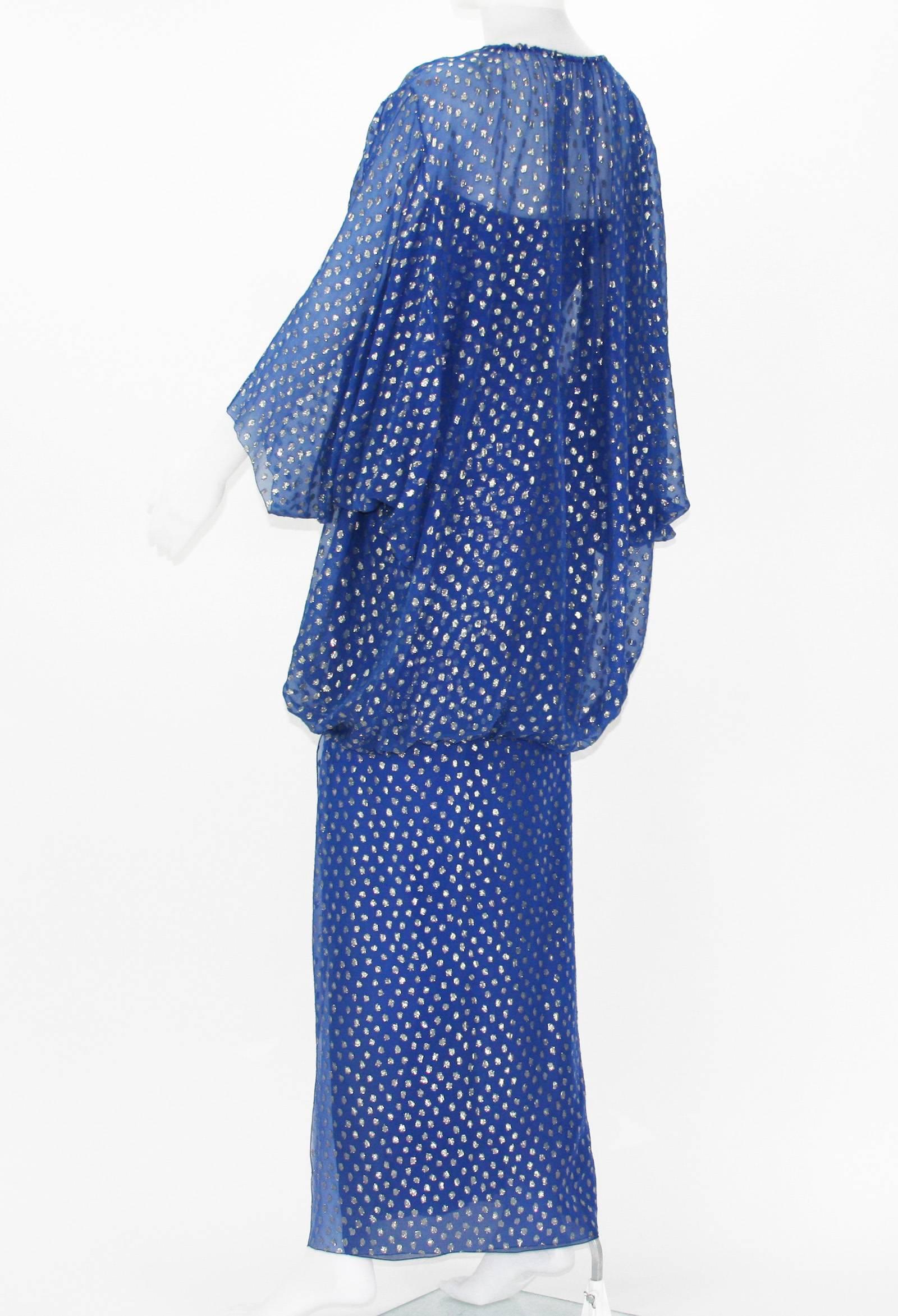 Women's Christian Dior Paris F/W 1976 Numbered Polka Dot Blue Sheer Dress Set