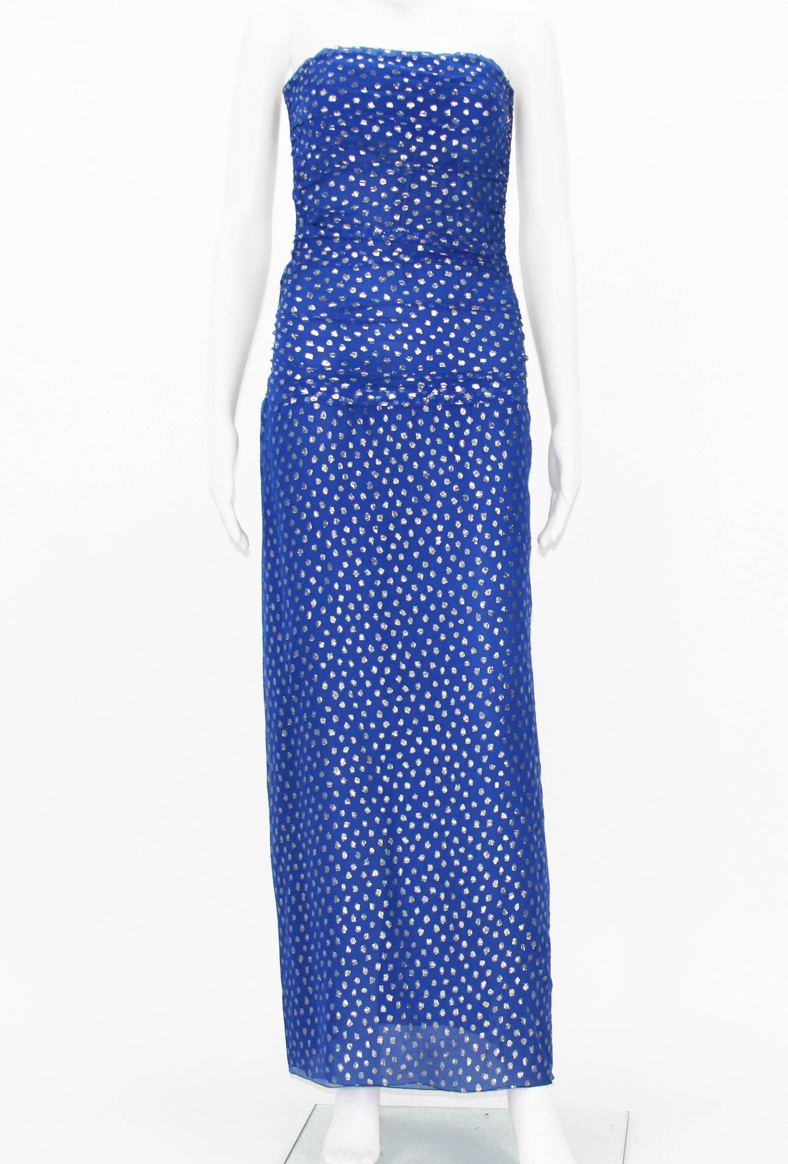 Christian Dior Paris F/W 1976 Numbered Polka Dot Blue Sheer Dress Set 1