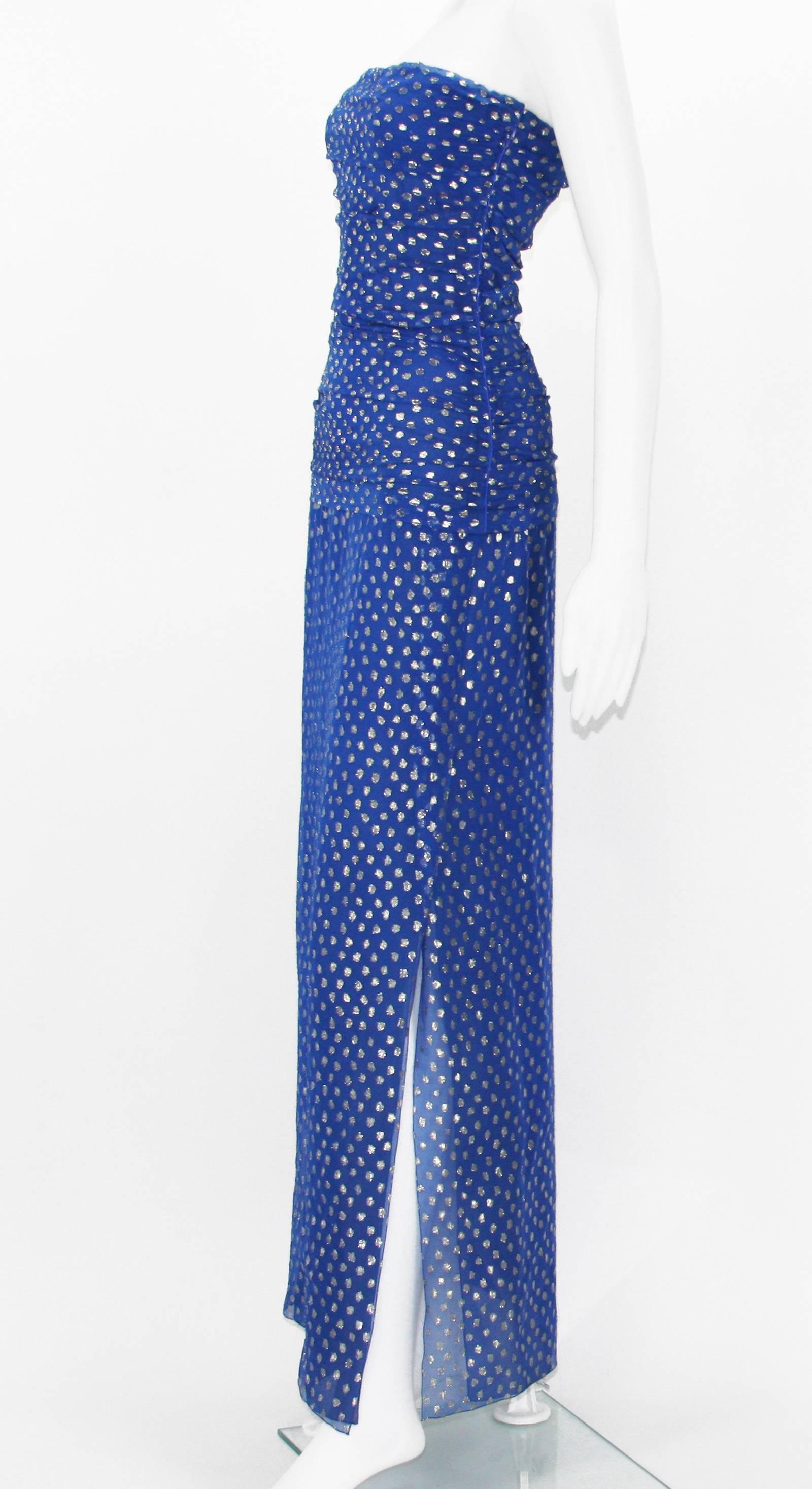 Christian Dior Paris F/W 1976 Numbered Polka Dot Blue Sheer Dress Set 2