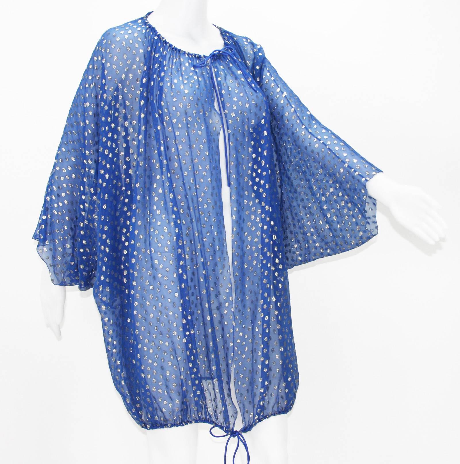 Christian Dior Paris F/W 1976 Numbered Polka Dot Blue Sheer Dress Set 3