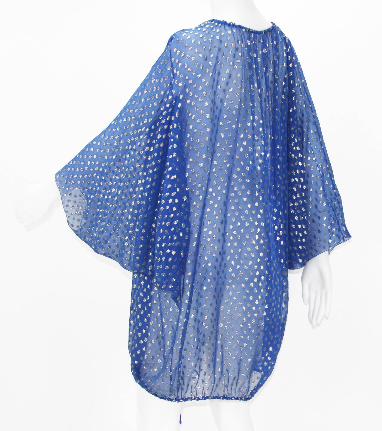 Christian Dior Paris F/W 1976 Numbered Polka Dot Blue Sheer Dress Set 4