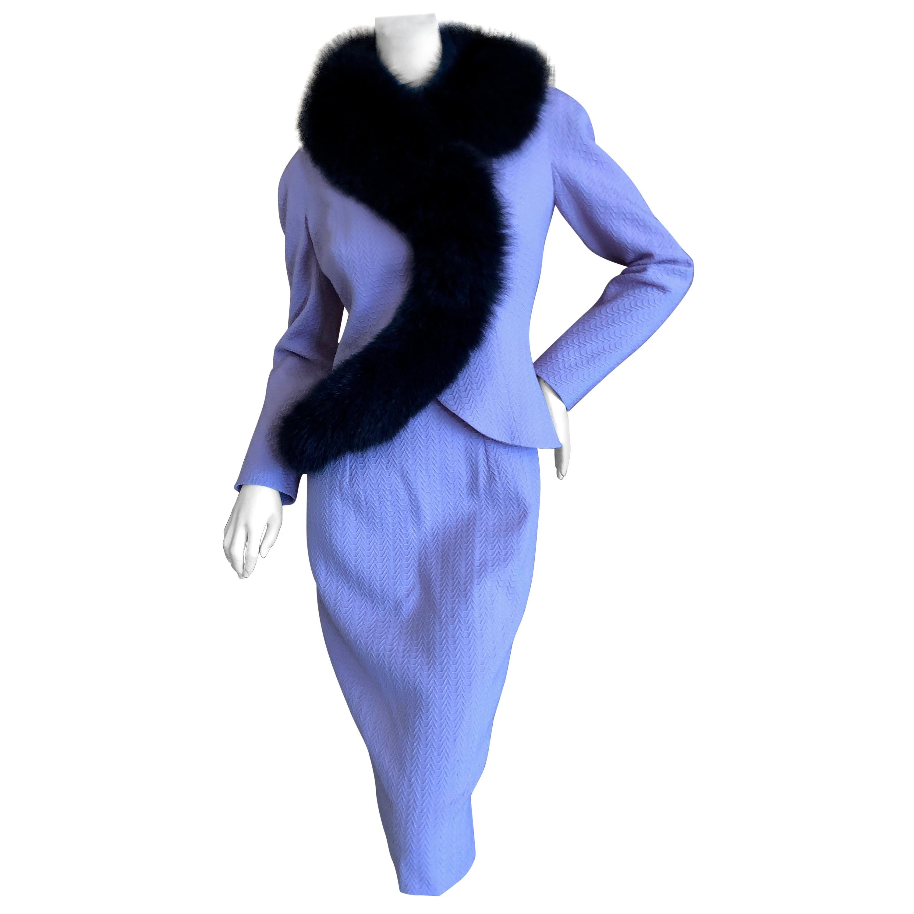  Christian Dior AW '97 by Galliano Vintage Lavender Dress w Fox Fur Trim Jacket For Sale