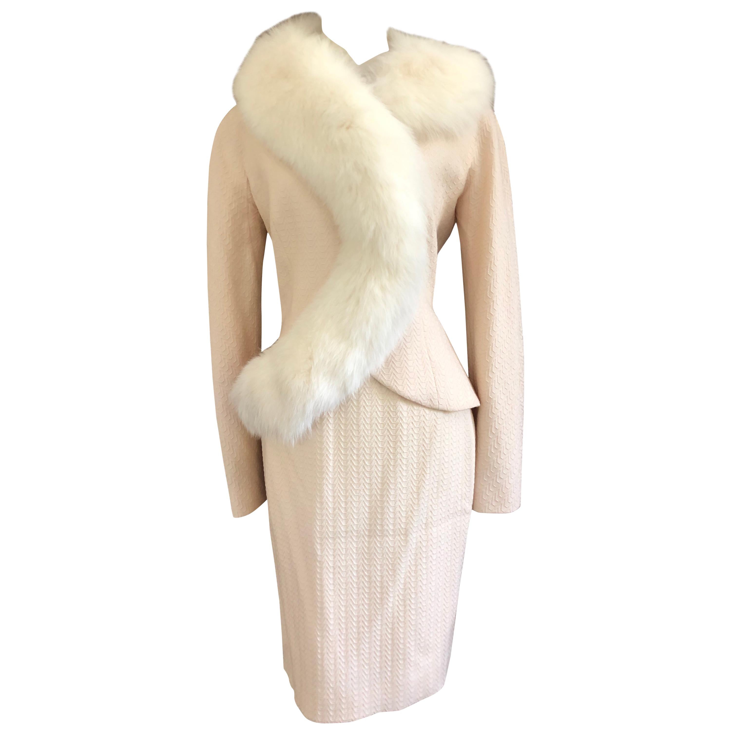  Christian Dior AW '97 by John Galliano Vintage Fox Fur Trim Jacket & Skirt Suit For Sale