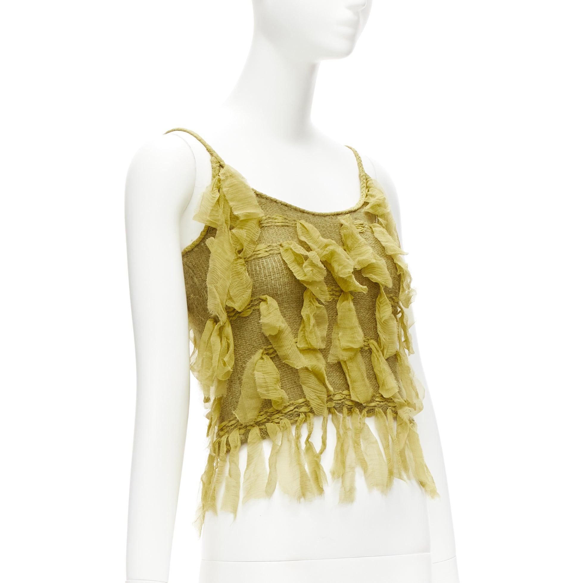 CHRISTIAN DIOR AW2000 John Galliano Cami Weste aus grüner Seide mit Mohairapplikation FR36 S (Beige)