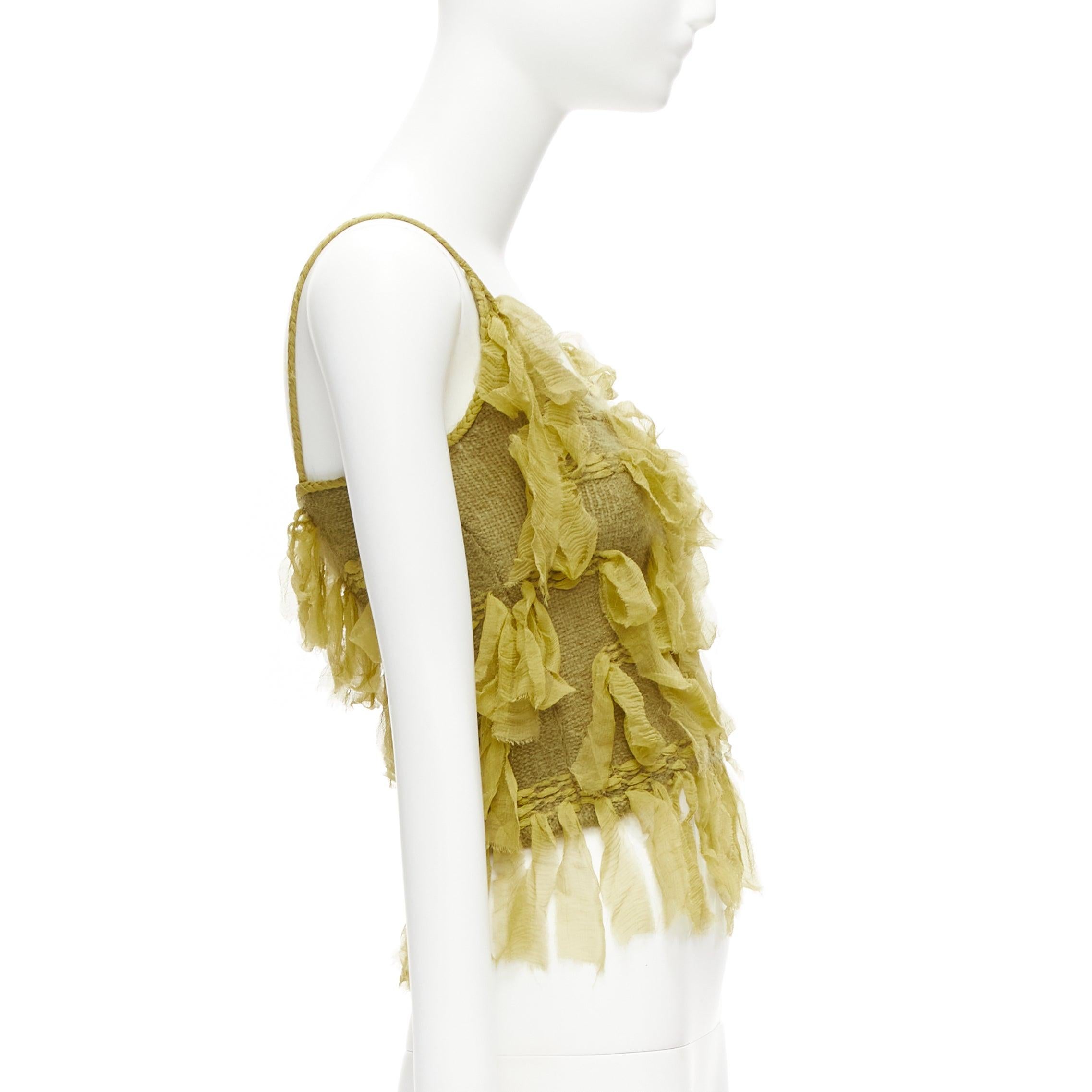 CHRISTIAN DIOR AW2000 John Galliano Cami Weste aus gr�üner Seide mit Mohairapplikation FR36 S im Zustand „Gut“ in Hong Kong, NT