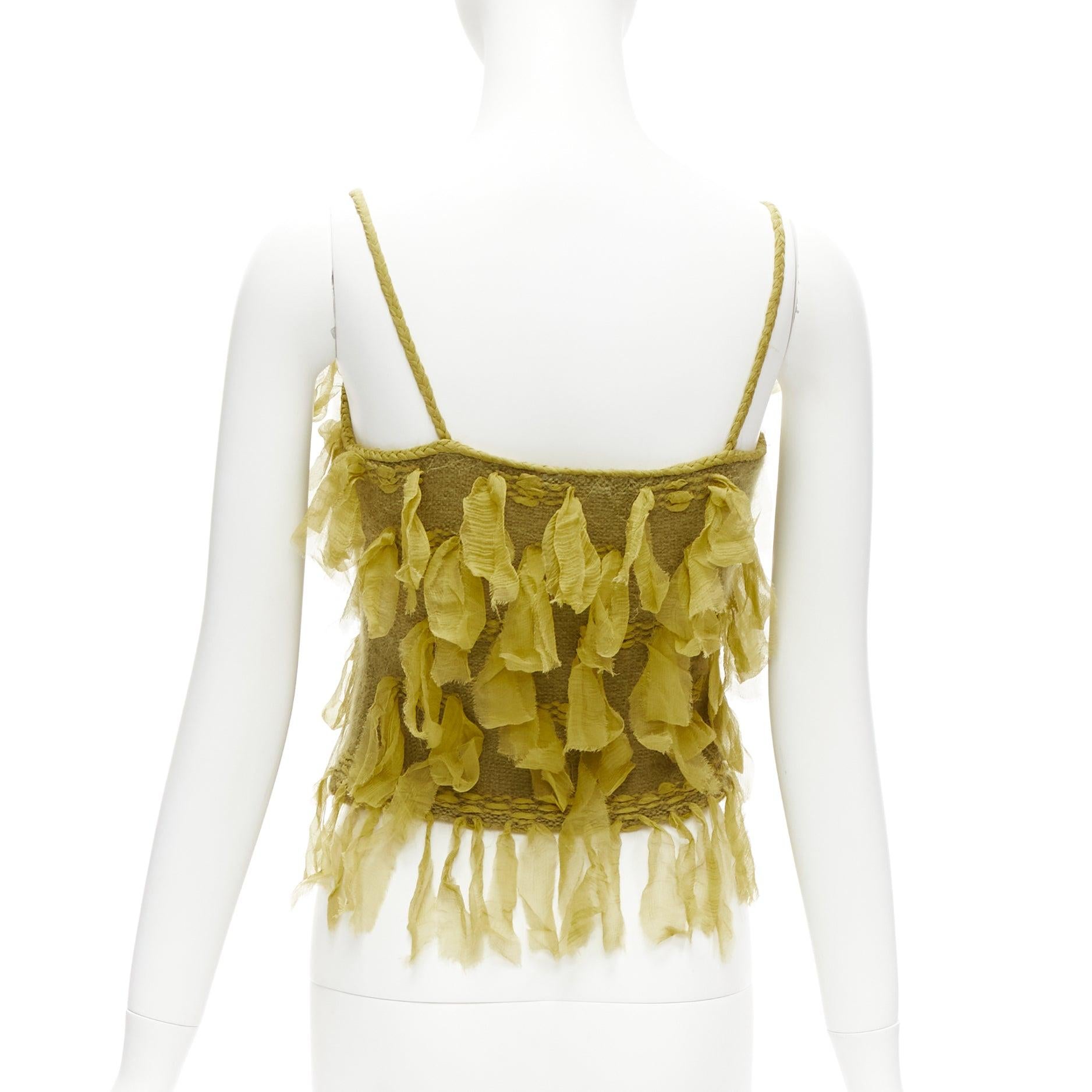 CHRISTIAN DIOR AW2000 John Galliano Cami Weste aus grüner Seide mit Mohairapplikation FR36 S Damen