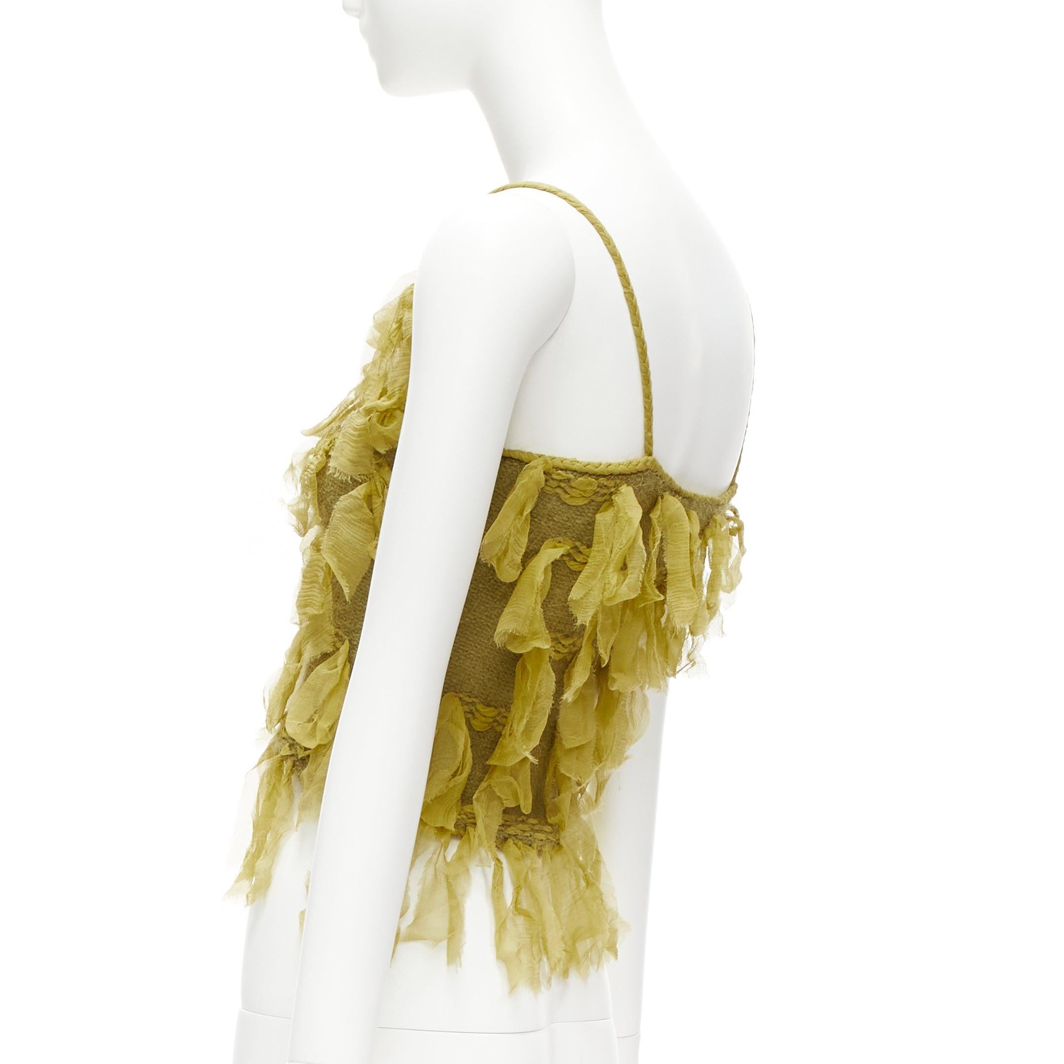 CHRISTIAN DIOR AW2000 John Galliano Cami Weste aus grüner Seide mit Mohairapplikation FR36 S 1