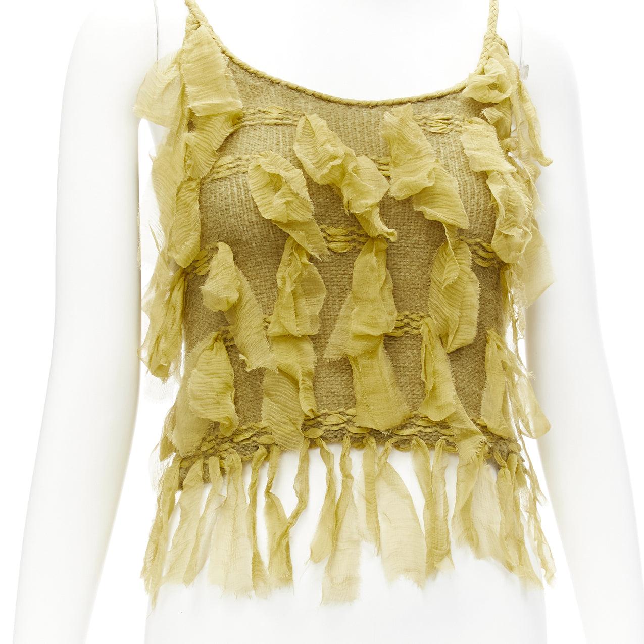 CHRISTIAN DIOR AW2000 John Galliano Cami Weste aus grüner Seide mit Mohairapplikation FR36 S 2
