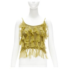 CHRISTIAN DIOR AW2000 John Galliano for Christian Dior gilet cami in seta verde con applicazioni in mohair FR36 S