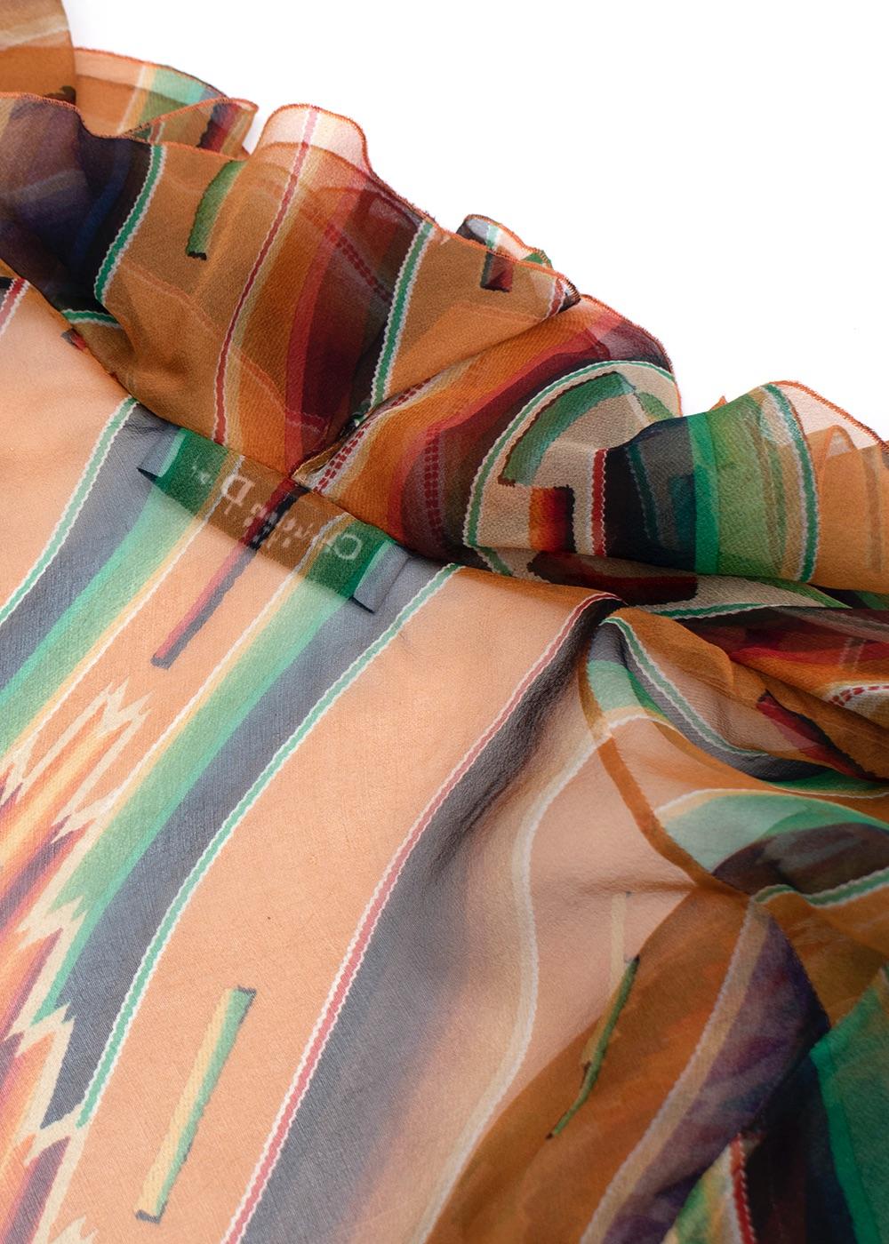 Christian Dior Aztec Print Ruffled Chiffon Wrap Blouse - Size US2 In Good Condition In London, GB