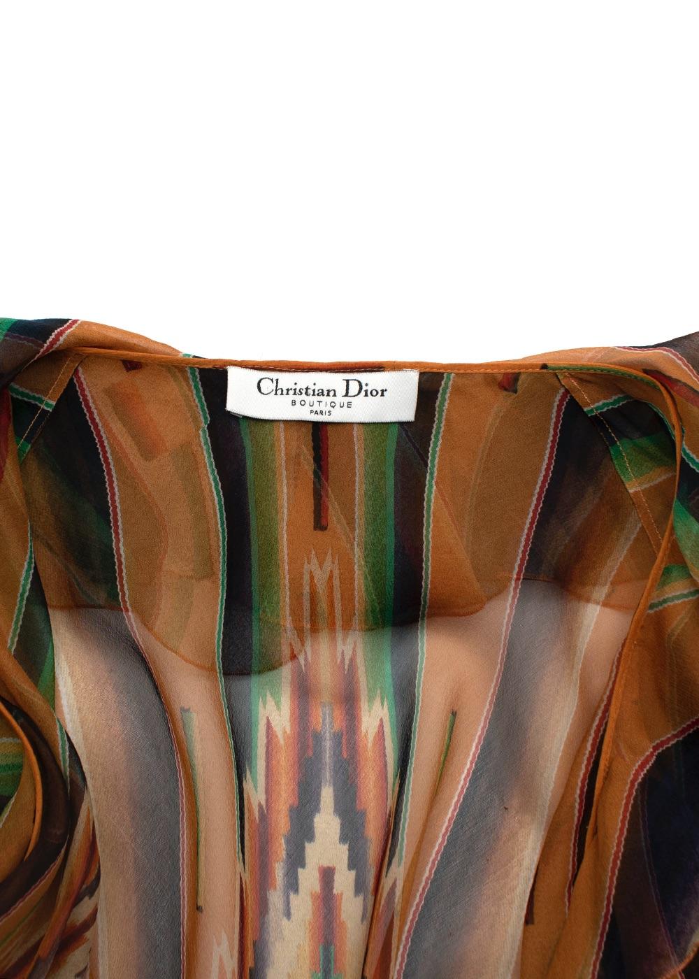 Christian Dior Aztec Print Ruffled Chiffon Wrap Blouse - Size US2 2