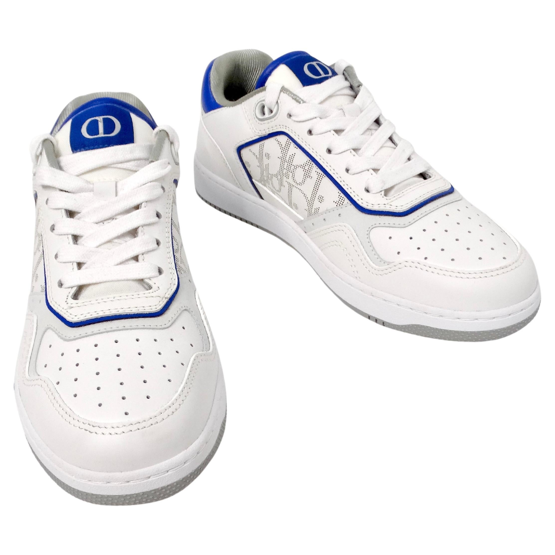 Christian Dior B27 Low Blanco y Azul Zapatillas de piel de becerro galaxia oblicua