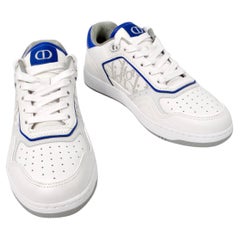 Christian Dior B27 Low White & Blue Oblique Galaxy Calfskin Leather Sneakers