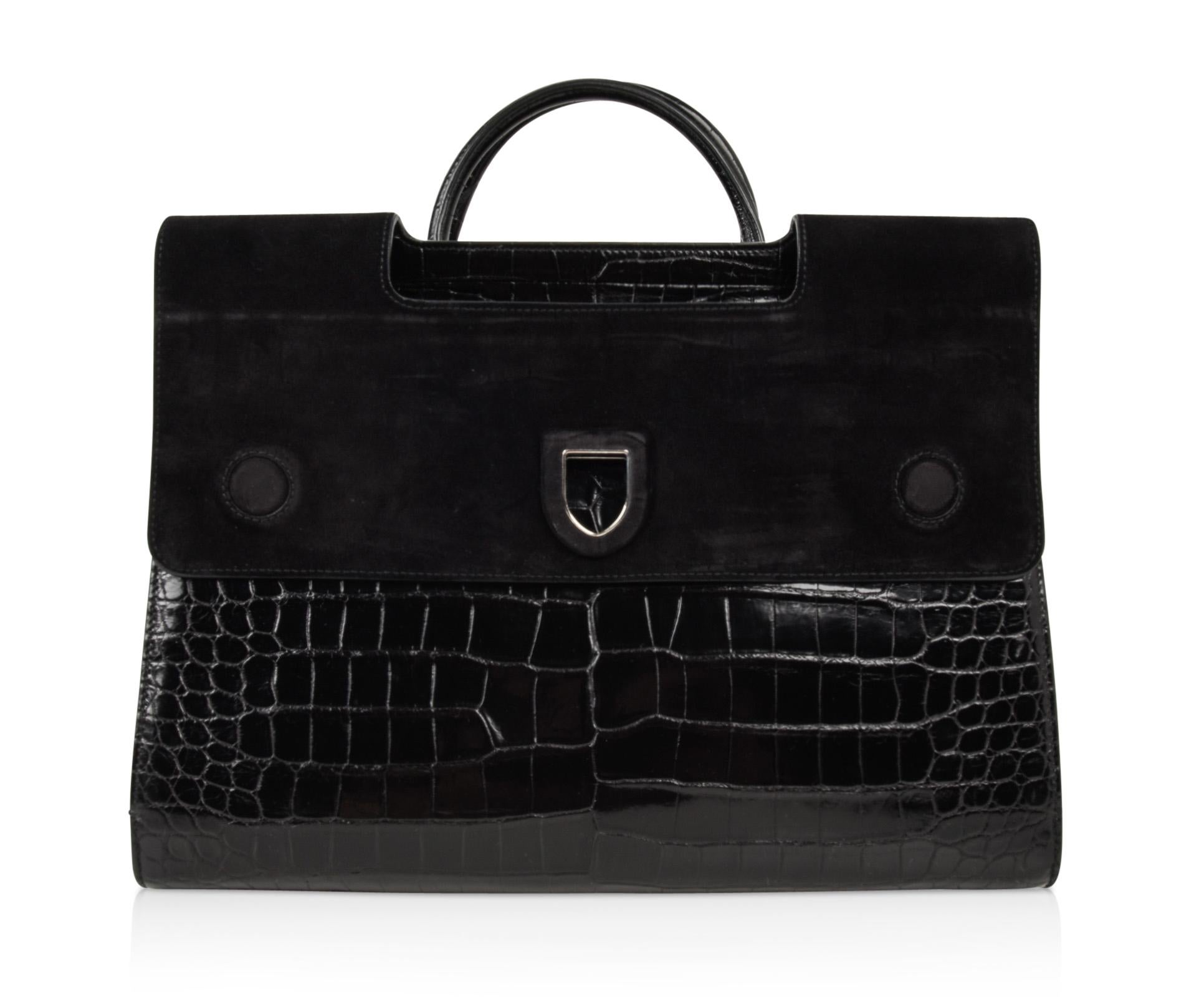 Christian Dior Bag Diorever Matte Black Crocodile Tote Shoulder Strap Mint In Excellent Condition In Miami, FL