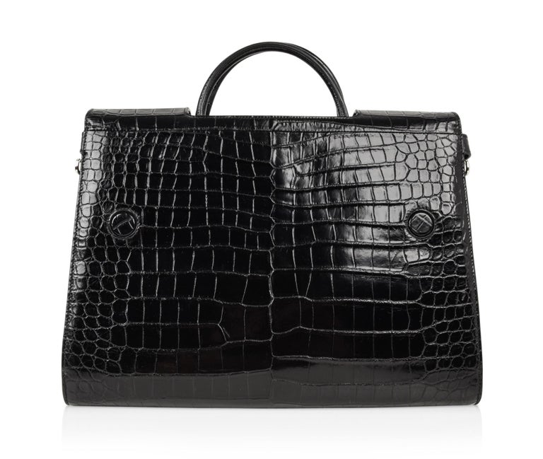 Christian Dior Bag Diorever Matte Black Crocodile Tote Shoulder Strap Mint For Sale at 1stdibs