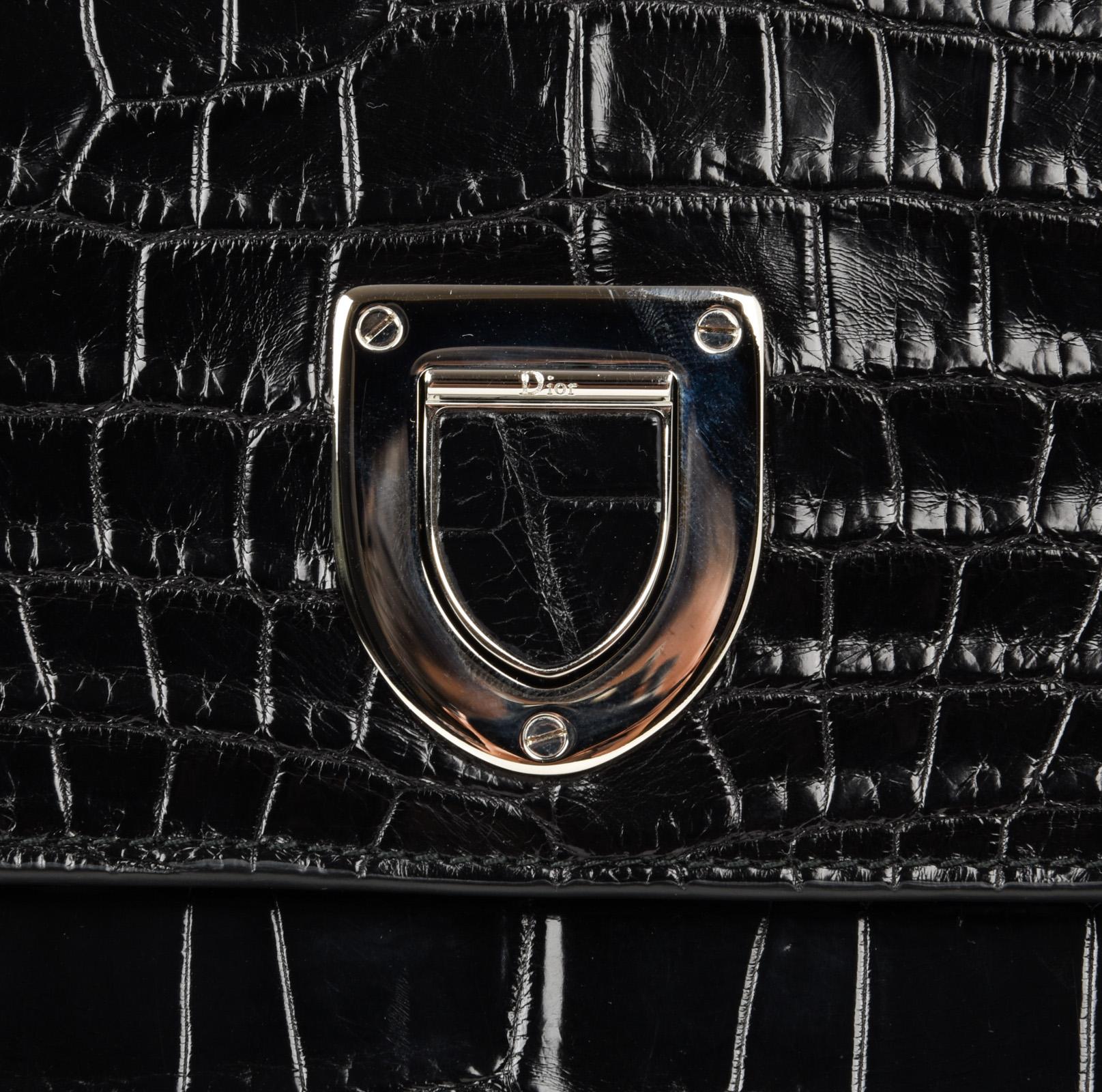 Christian Dior Bag Diorever Matte Black Crocodile Tote Shoulder Strap Mint 1