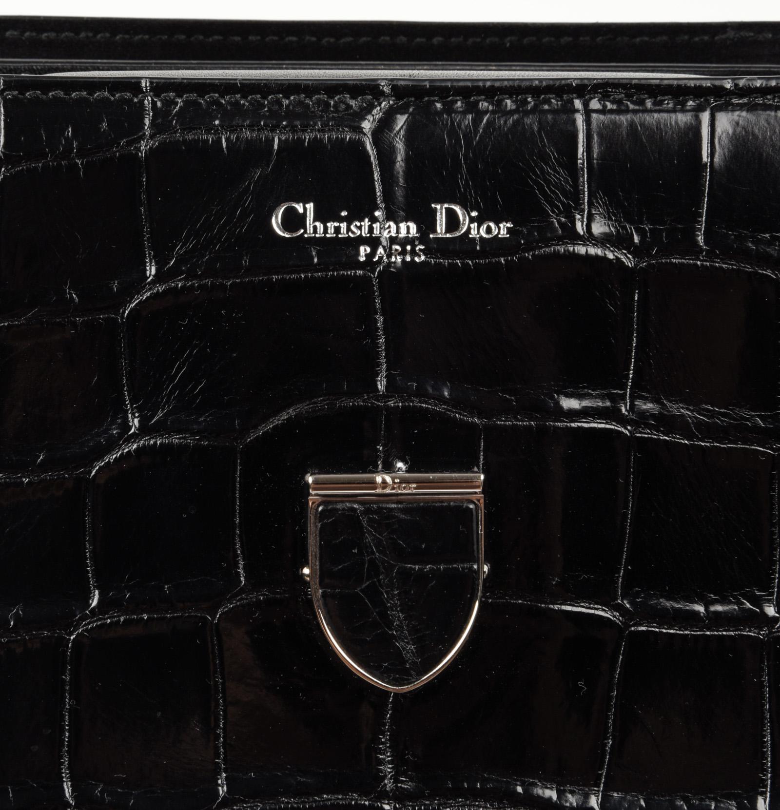 Christian Dior Bag Diorever Matte Black Crocodile Tote Shoulder Strap Mint 2