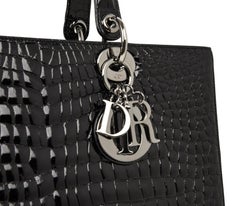 Christian Dior Bag Lady Dior Black Crocodile Large Ruthenium Hardware