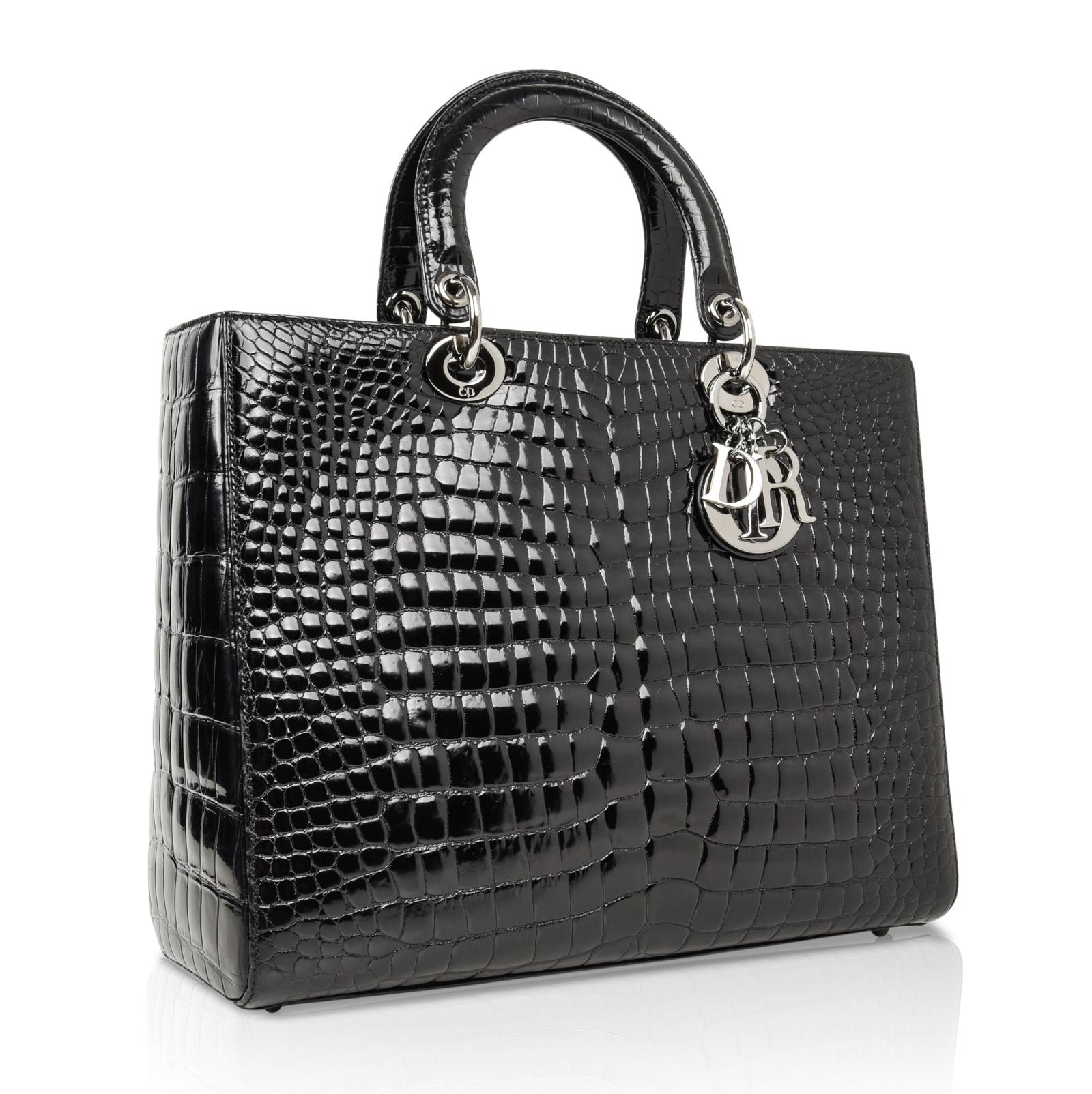 Christian Dior Bag Lady Dior Black Crocodile Large Ruthenium Hardware ...