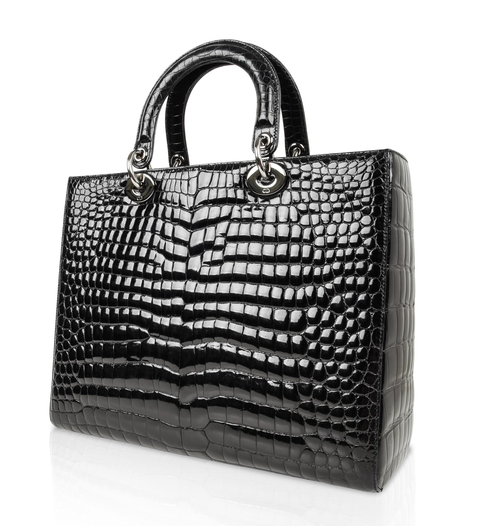 Christian Dior Bag Lady Dior Black Crocodile Large Ruthenium Hardware 1
