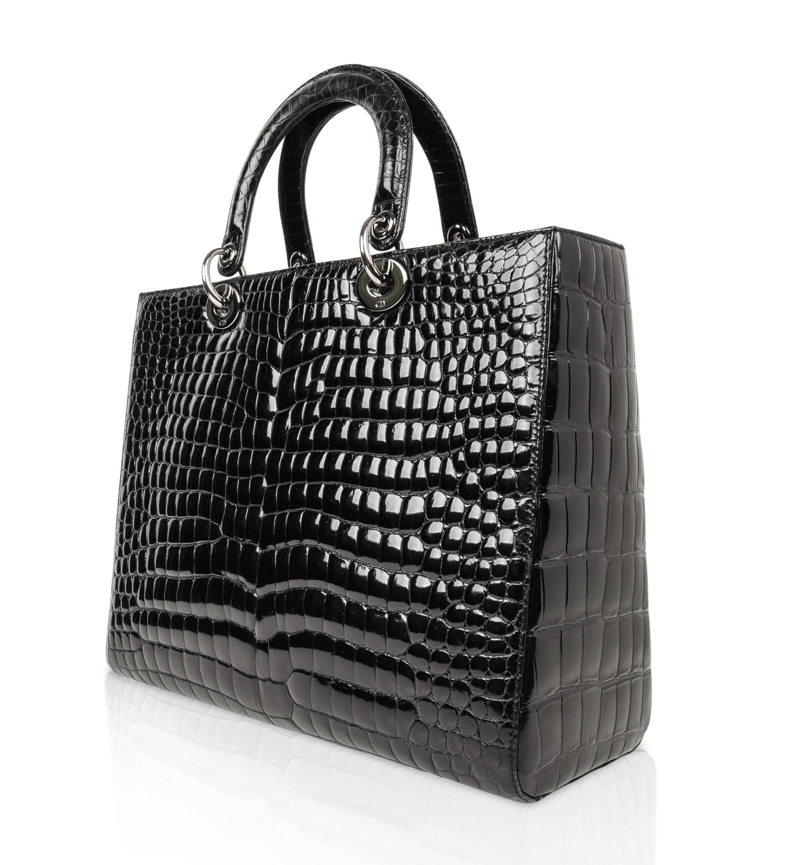 Christian Dior Bag Lady Dior Black Crocodile Large Ruthenium Hardware 2
