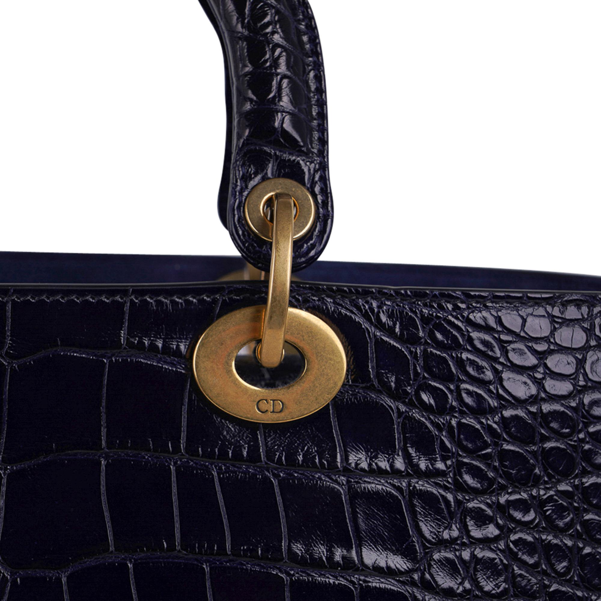 Christian Dior Tasche Lady Dior Große Marine Matte Marine Alligator Neu mit Etikett Damen im Angebot