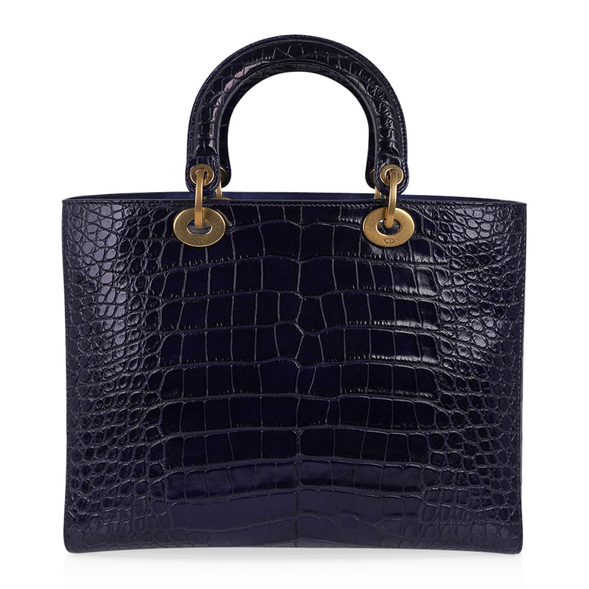 Christian Dior Bag Lady Dior Large Navy Matte Navy Alligator New w/Tag In New Condition For Sale In Miami, FL