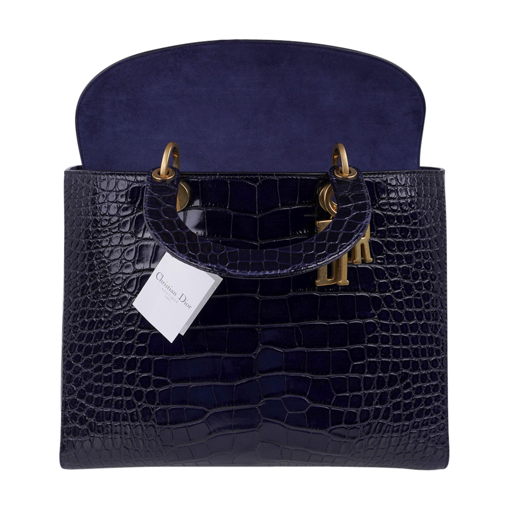 Christian Dior Bag Lady Dior Large Navy Matte Navy Alligator New w/Tag For Sale 1