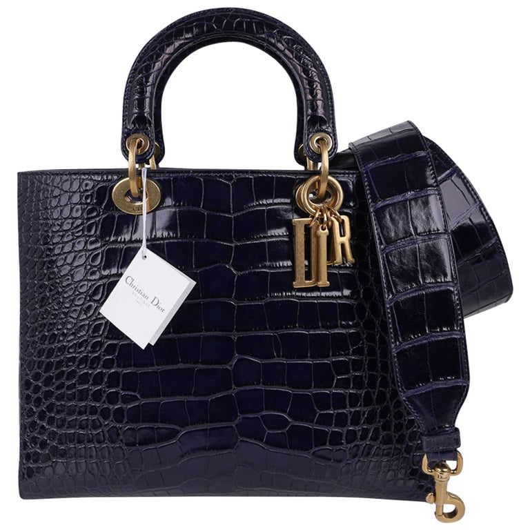 Christian Dior Bag Lady Dior Large Navy Matte Navy Alligator New w/Tag For  Sale at 1stDibs