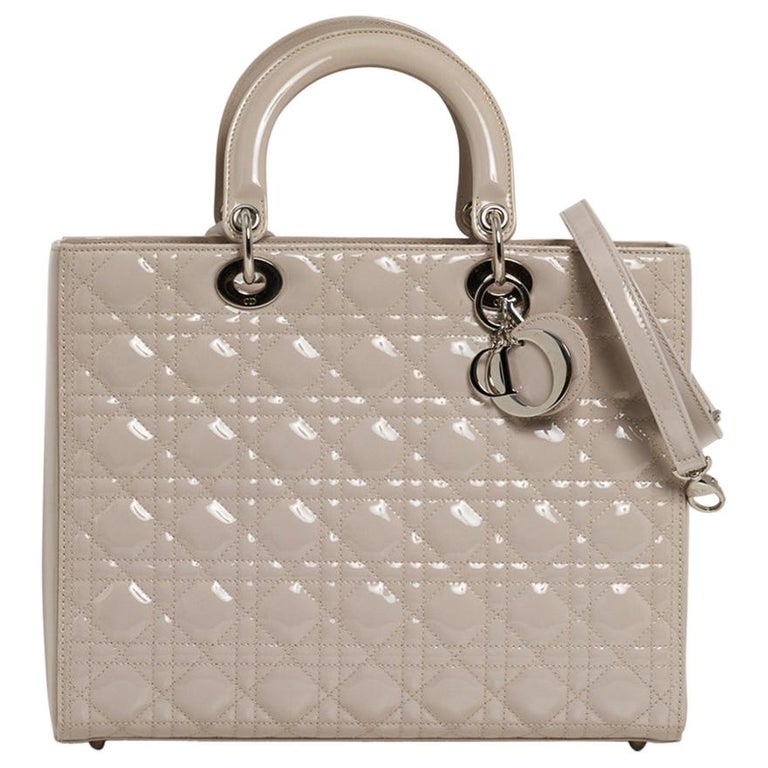 Christian Dior Bag Large Lady Dior Greige Patent Leather Cannage W Box For Sale At 1stdibs