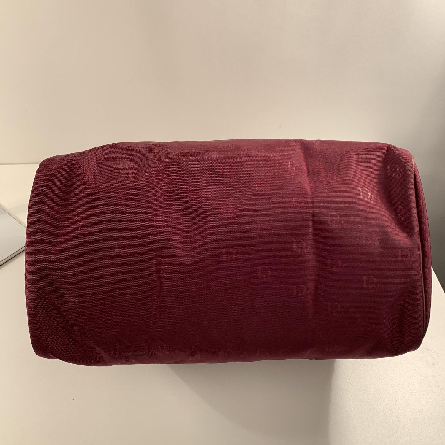 Women's Christian Dior Bagages Vintage Burgundy Logo Canvas Boston Bag