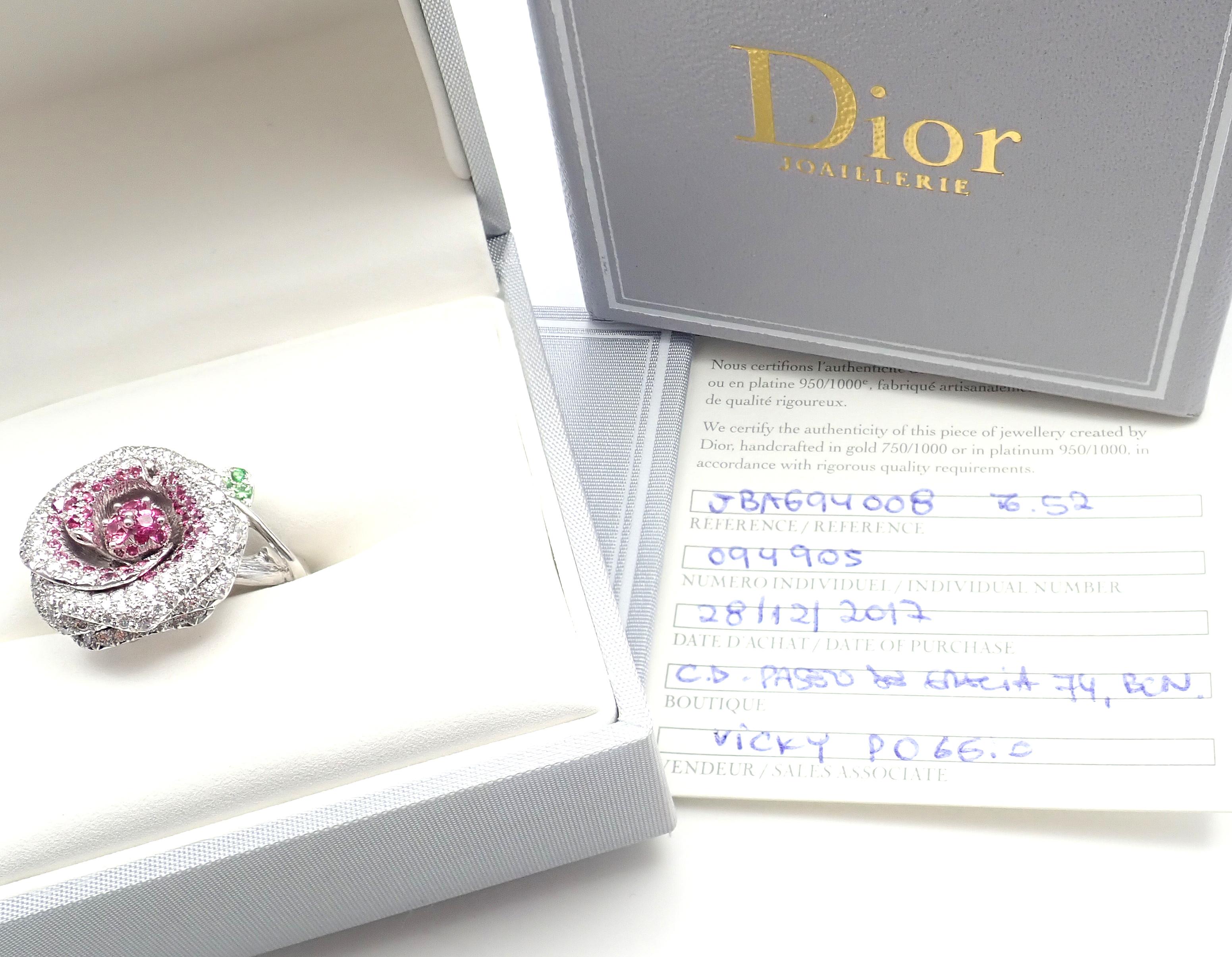 Christian Dior Bagatelle Flower Diamond Pink Sapphire White Gold Ring 3