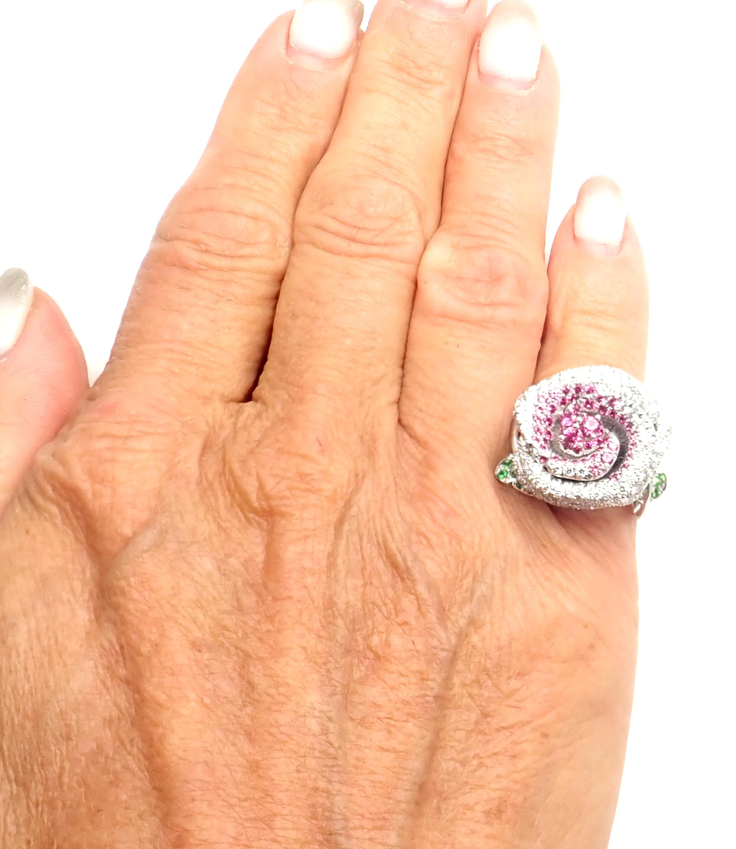 Women's or Men's Christian Dior Bagatelle Flower Diamond Pink Sapphire White Gold Ring
